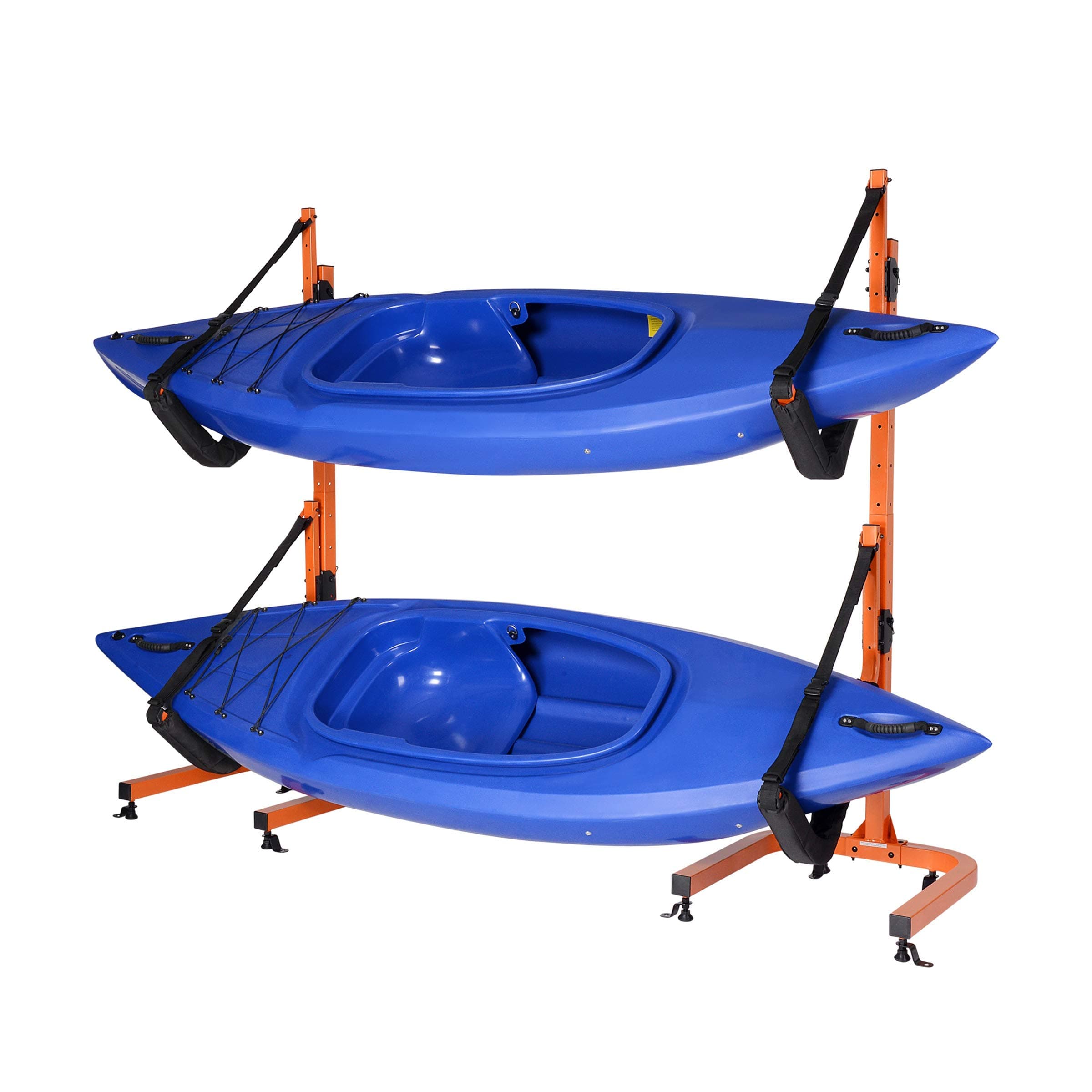 Kayak Storage Rack - Freestanding Kayak Stands with Padded Arms and Adjustable Straps - Holds 2 Canoes, SUP, or Paddleboards (Orange)