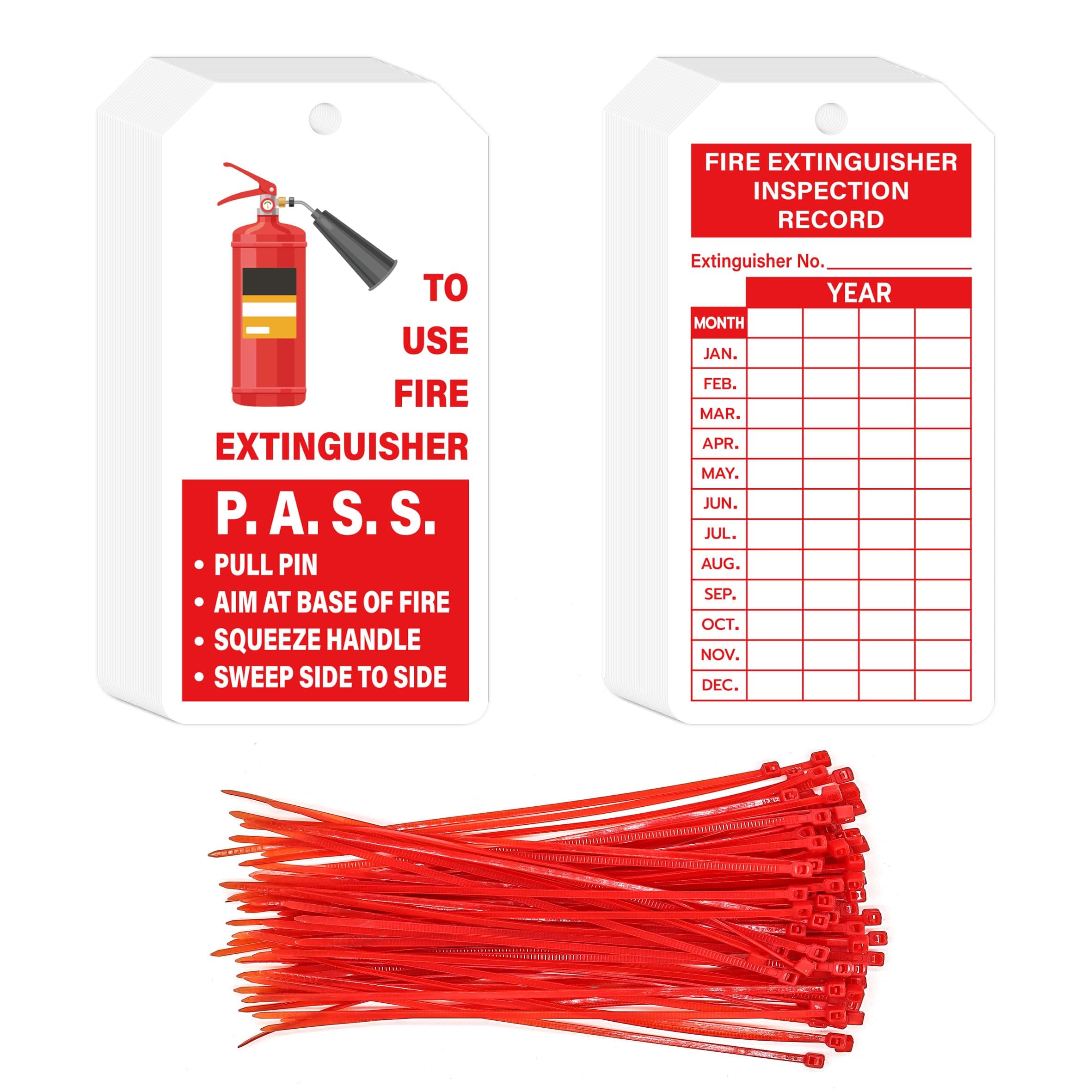 160 Sets Fire Extinguisher Tags with Adjustable Wire Ties Monthly Inspection Record Tags for Indoor Outdoor 4.2 x 2.1 Inch