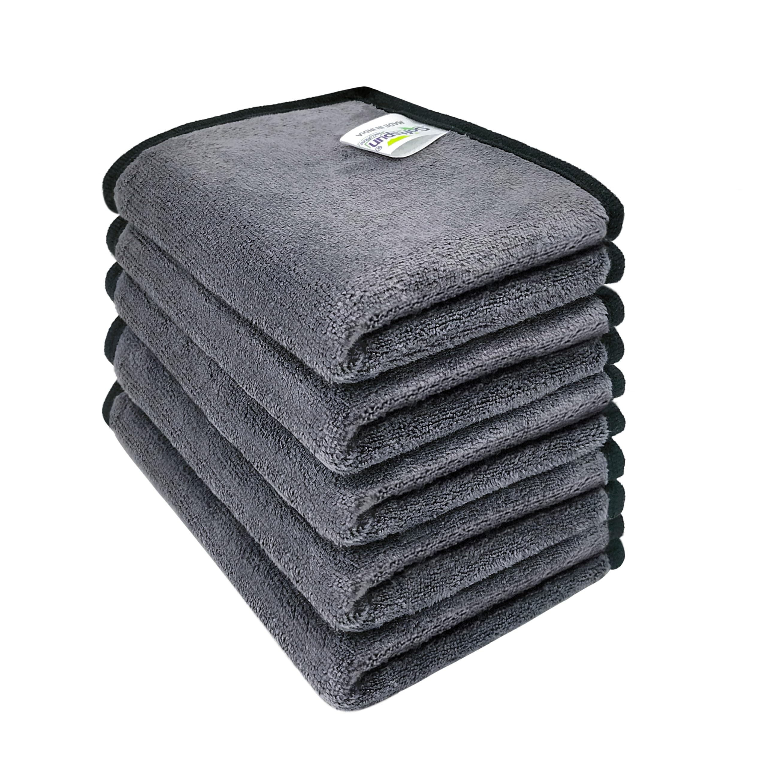 SOFTSPUN Microfiber Super Absorbent Small Wipes, 500 GSM 20X30 Cms 5 Pieces Grey! Silk Banded Edge Towel Set Extra Thick Microfiber Cleaning Cloths Perfect for Bike