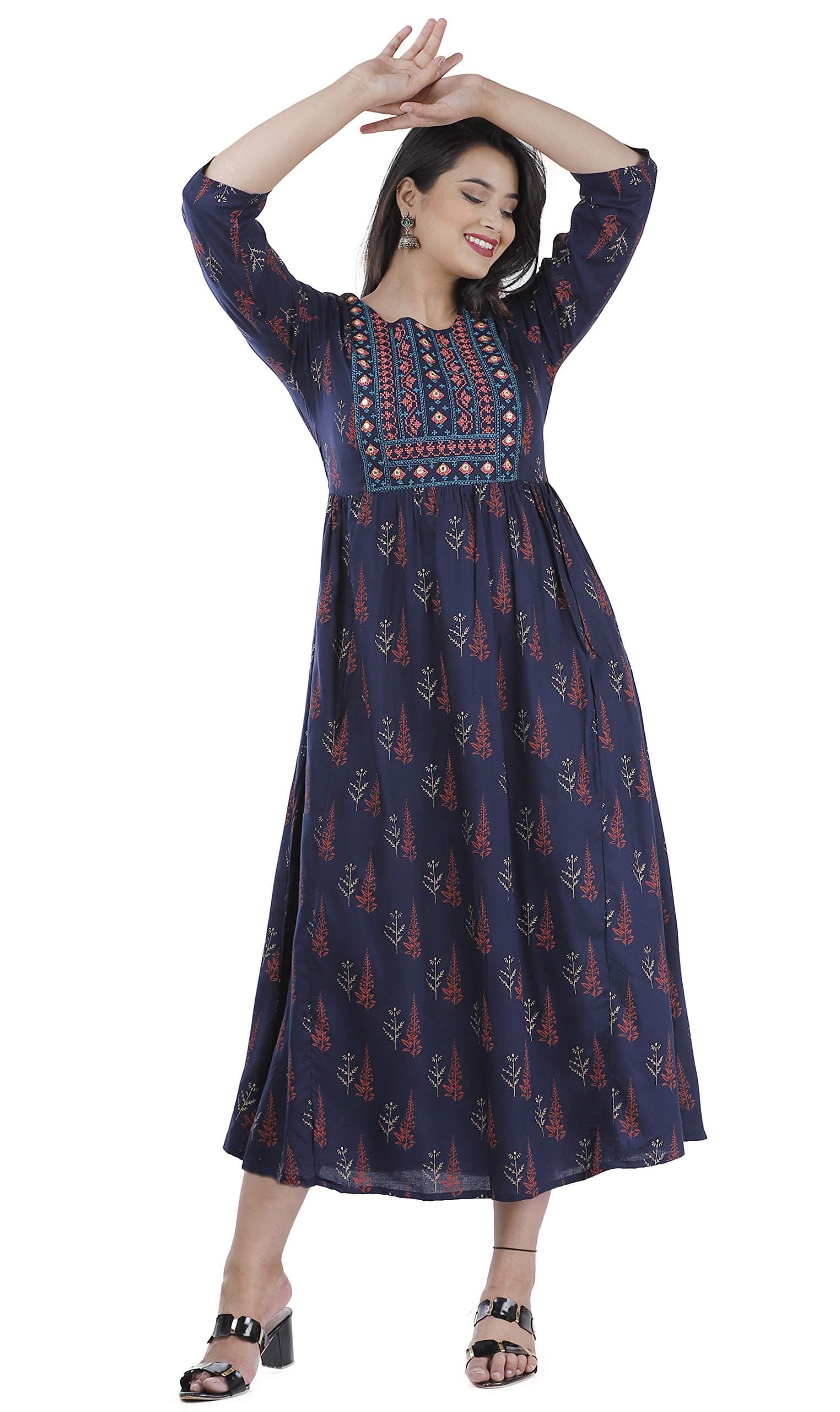 NANAK FEBWomens Printed & Embroidered Anarkali Kurti for Girl Regular Wear Flared Long Gown Kurta