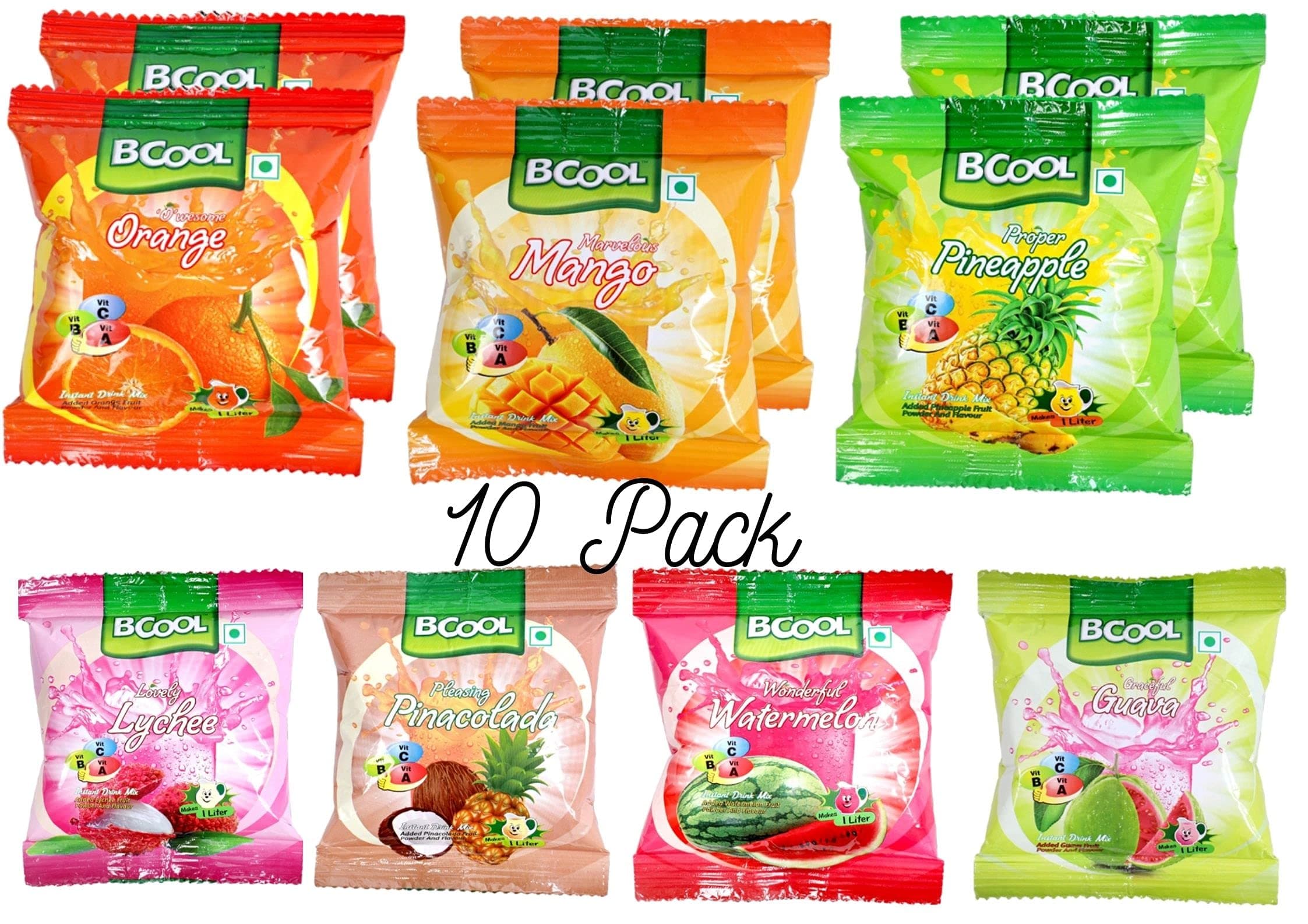BCOOL Instant Drink Mix 100g Filled with Goodness of Real Fruits for All Age Groups (Pack of 10 Mix pack of our choice)