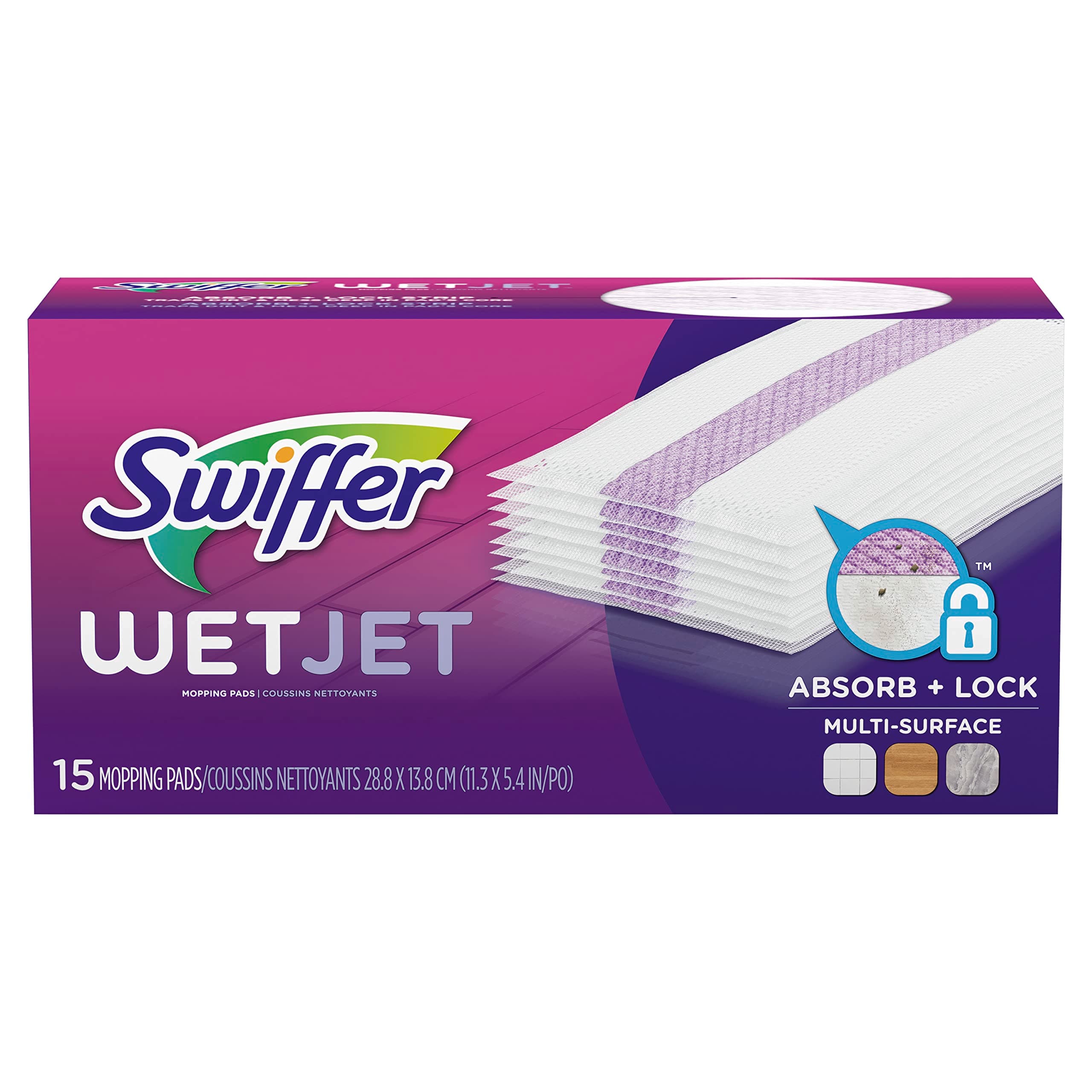 Swiffer Multi Surface Wetjet Hardwood Floor Cleaner Spray Mop Pad Refill, 15 Count