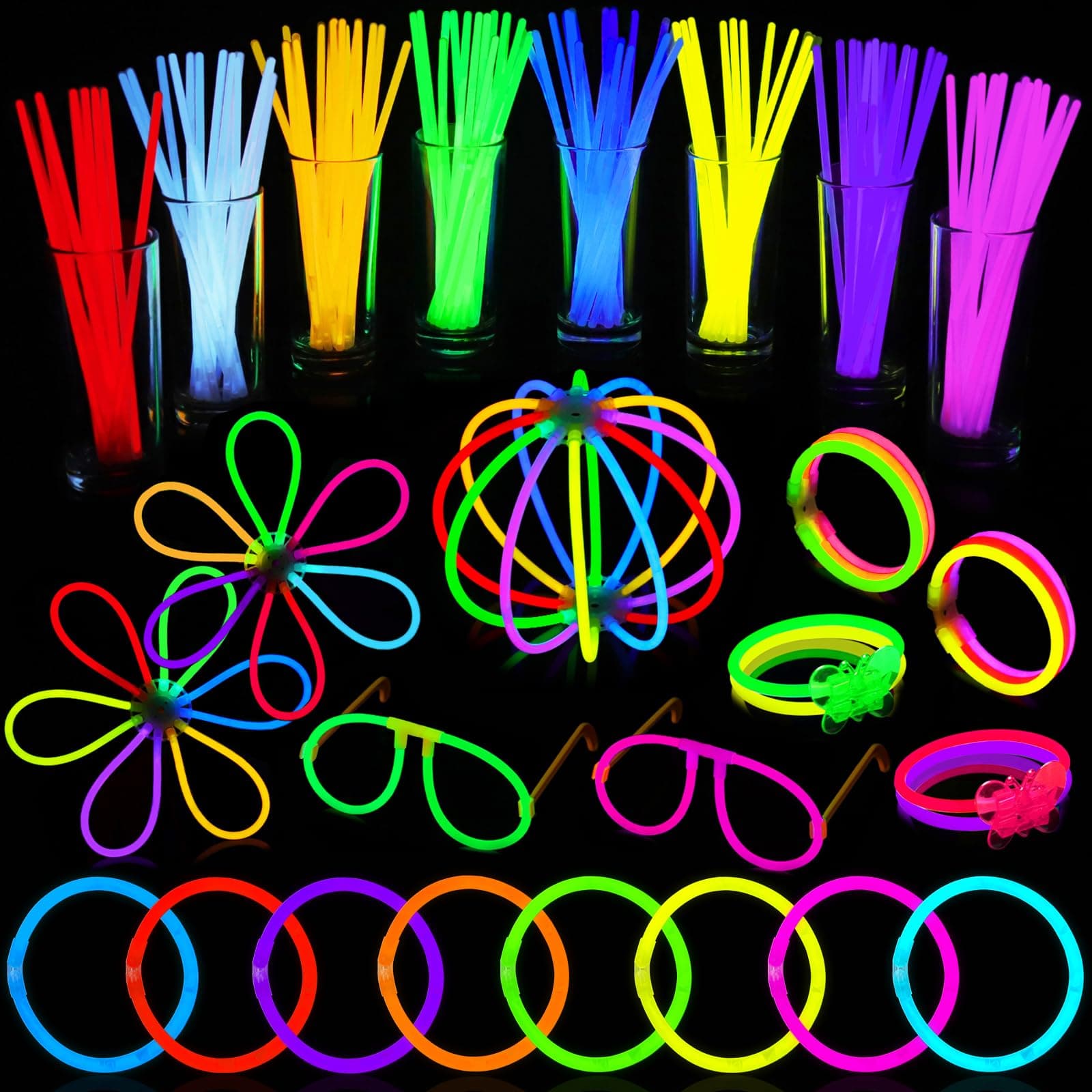 Glow Sticks Bulk Party Supplies | 60 PCS 8 Inch Glowsticks with Connectors for Eyeglasses Balls Butterflies | Glow in the Dark Light Up Sticks Party Favors Decorations