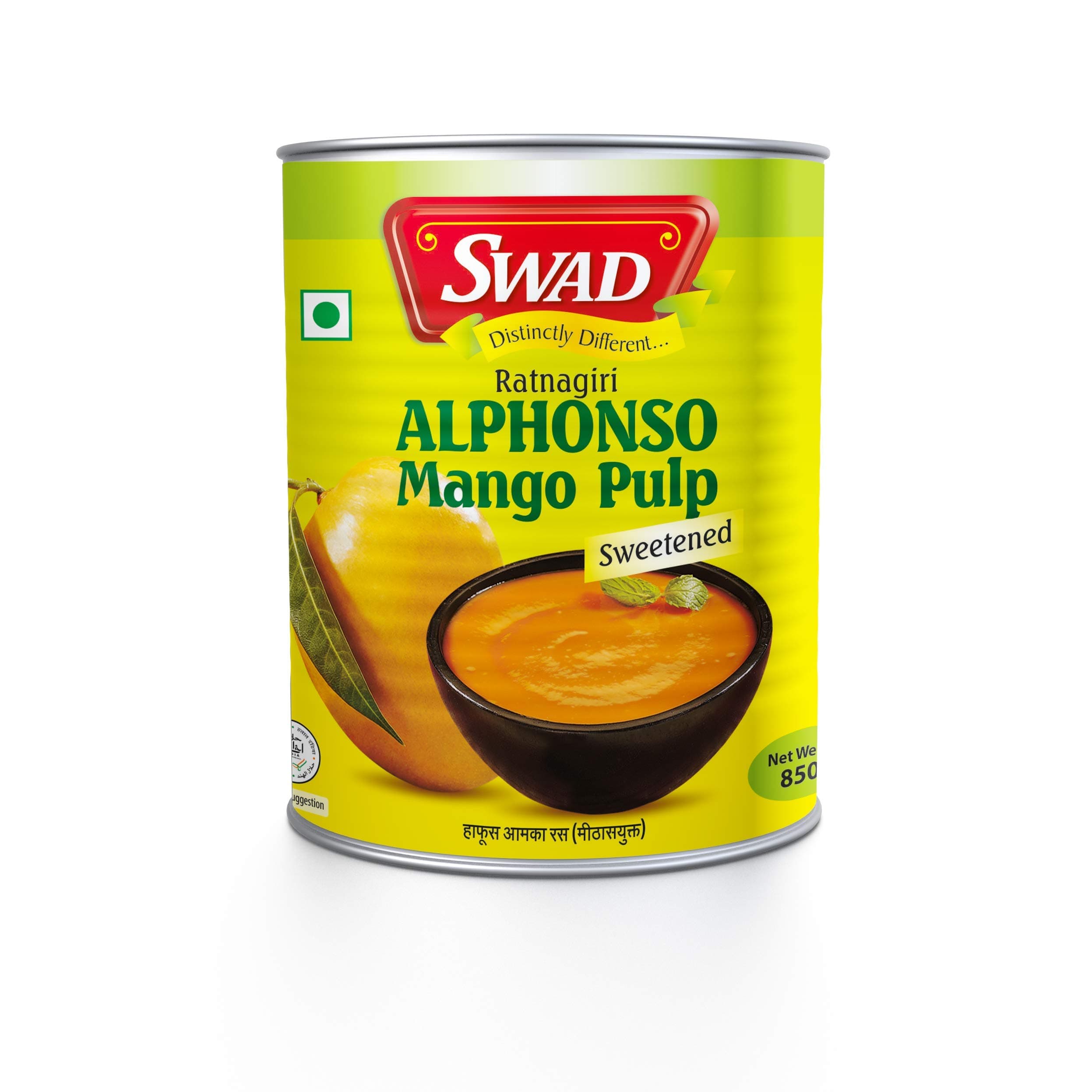 SWAD Ratnagiri Alphanso Pure Mango Pulp/Aamras Tin with No Added Preservative Sweetened - 850 Grams