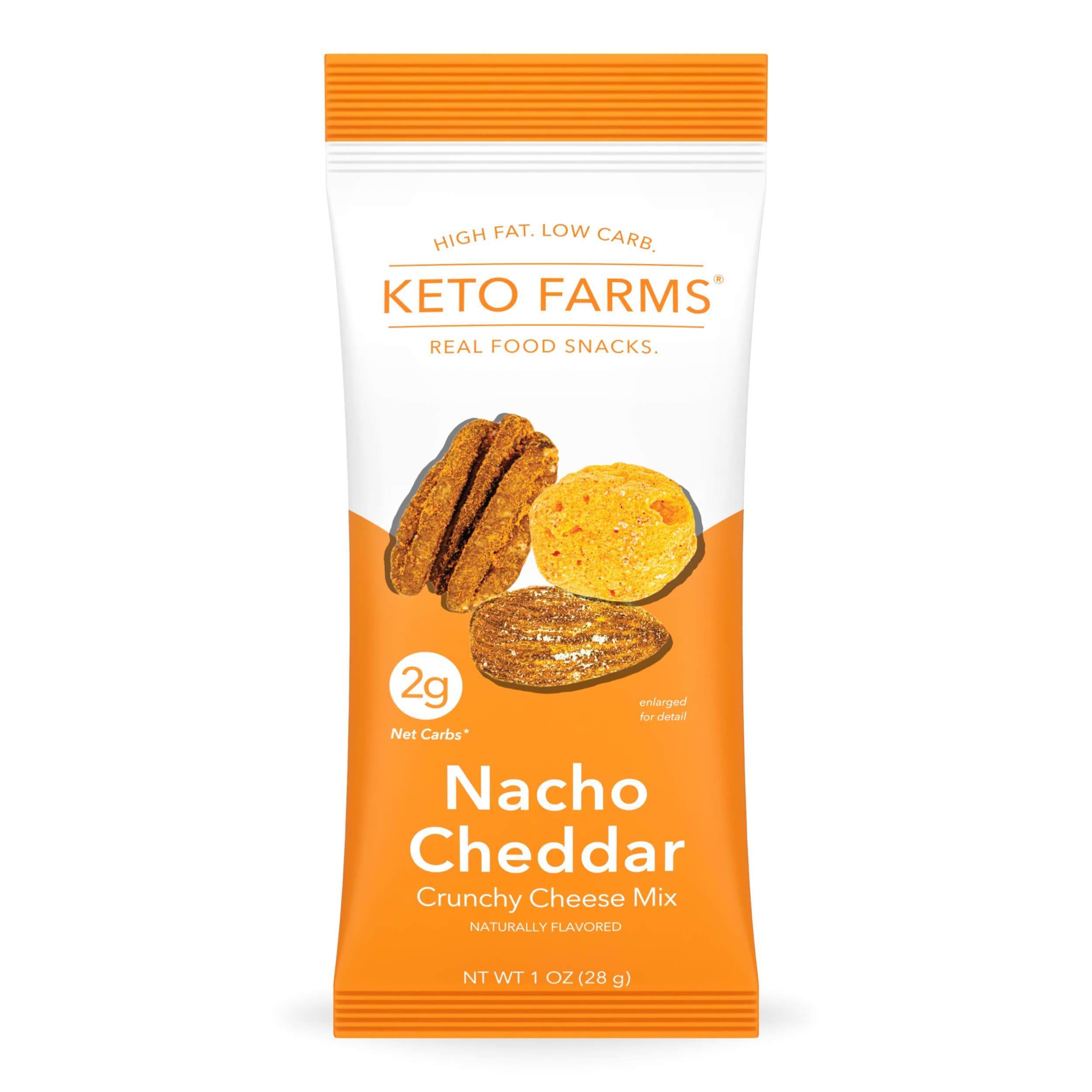 Keto Farms, Crunchy Cheese Mix, Keto Snacks (2g Net Carb) [Nacho Cheddar] 1 Ounce, 6 Count | Keto Friendly Low Carb Snacks - Real Food, Bold Flavor, Satisfies Keto Chips Cravings, Portion Control