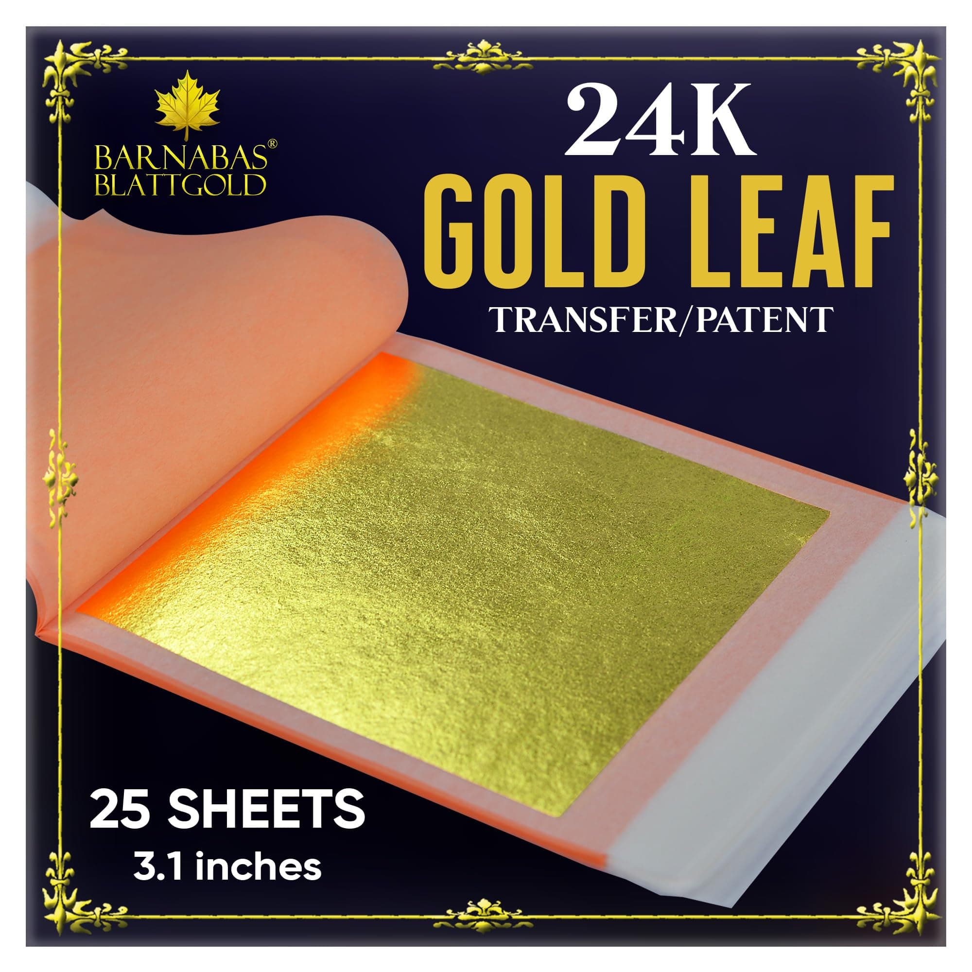 BARNABAS BLATTGOLD Genuine Gold Leaf Sheets 24k - - 3.1 inches - 25 Sheets Booklet - Transfer Patent Leaf