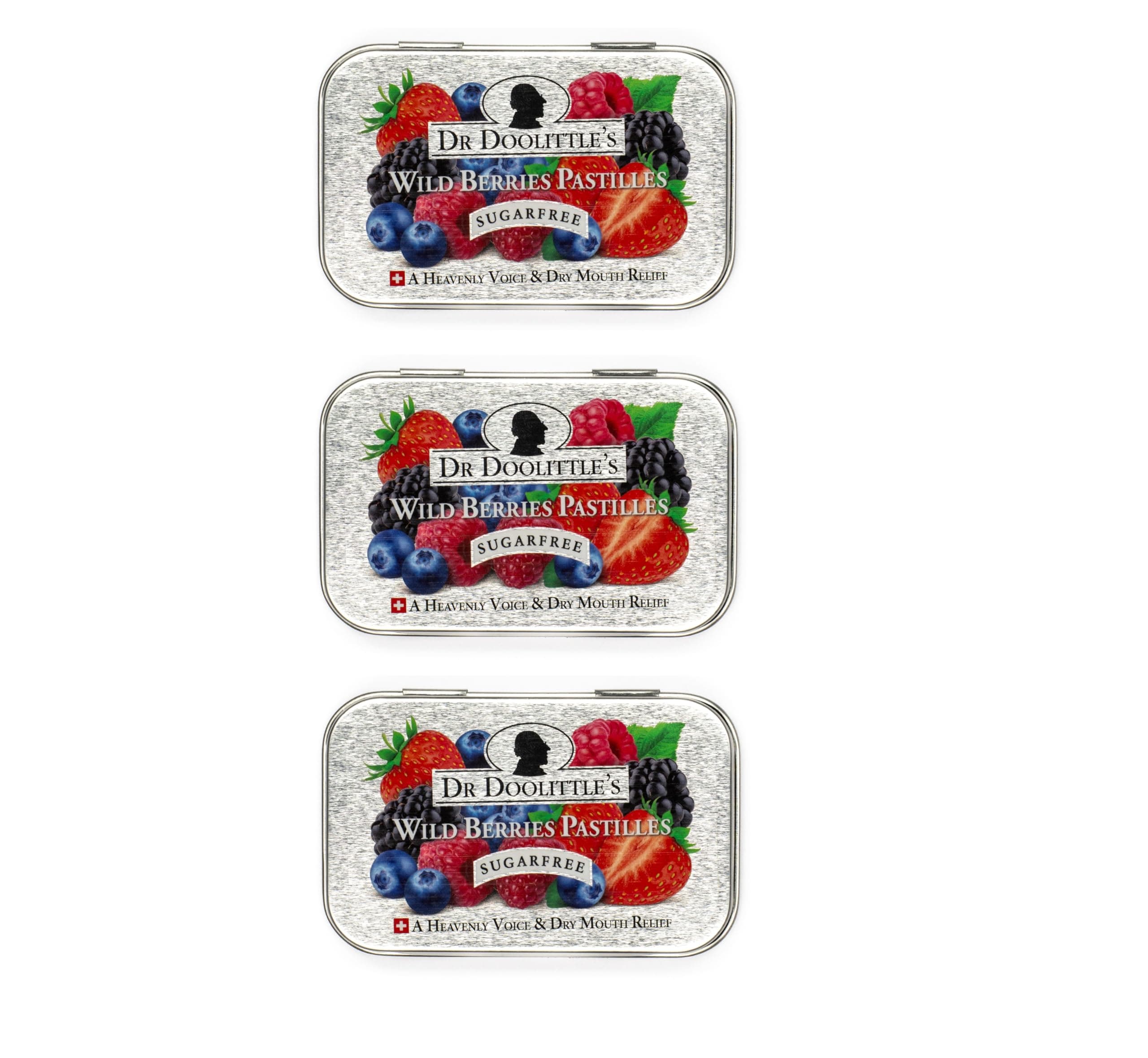 Dr. Doolittle’s Sugar Free Soft Fruit Pastilles for Voice and Throat, Wild Berries Flavor, 2.12 Ounce Tin, approximately 25 Count Package, 3 Pack