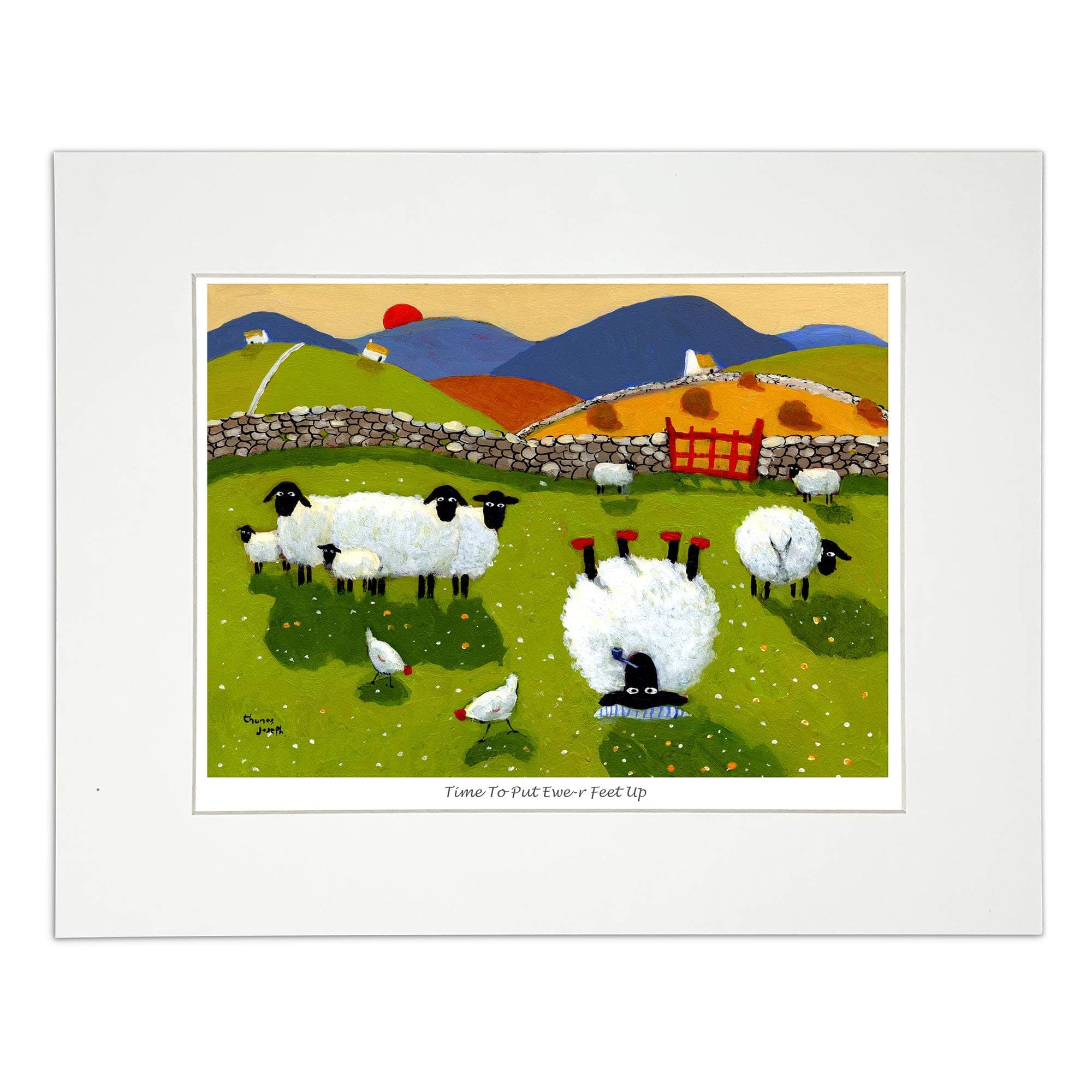'Time to Put Ewe-r Feet Up' Mounted Print by Thomas Joseph - Sheep Art
