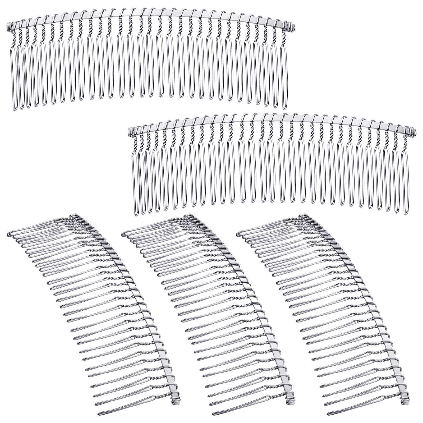 Hicarer 5 Pieces Hair Clip Combs Metal Wire Hair Combs Wire Twist Bridal Wedding Veil Combs (White K,30 Teeth)