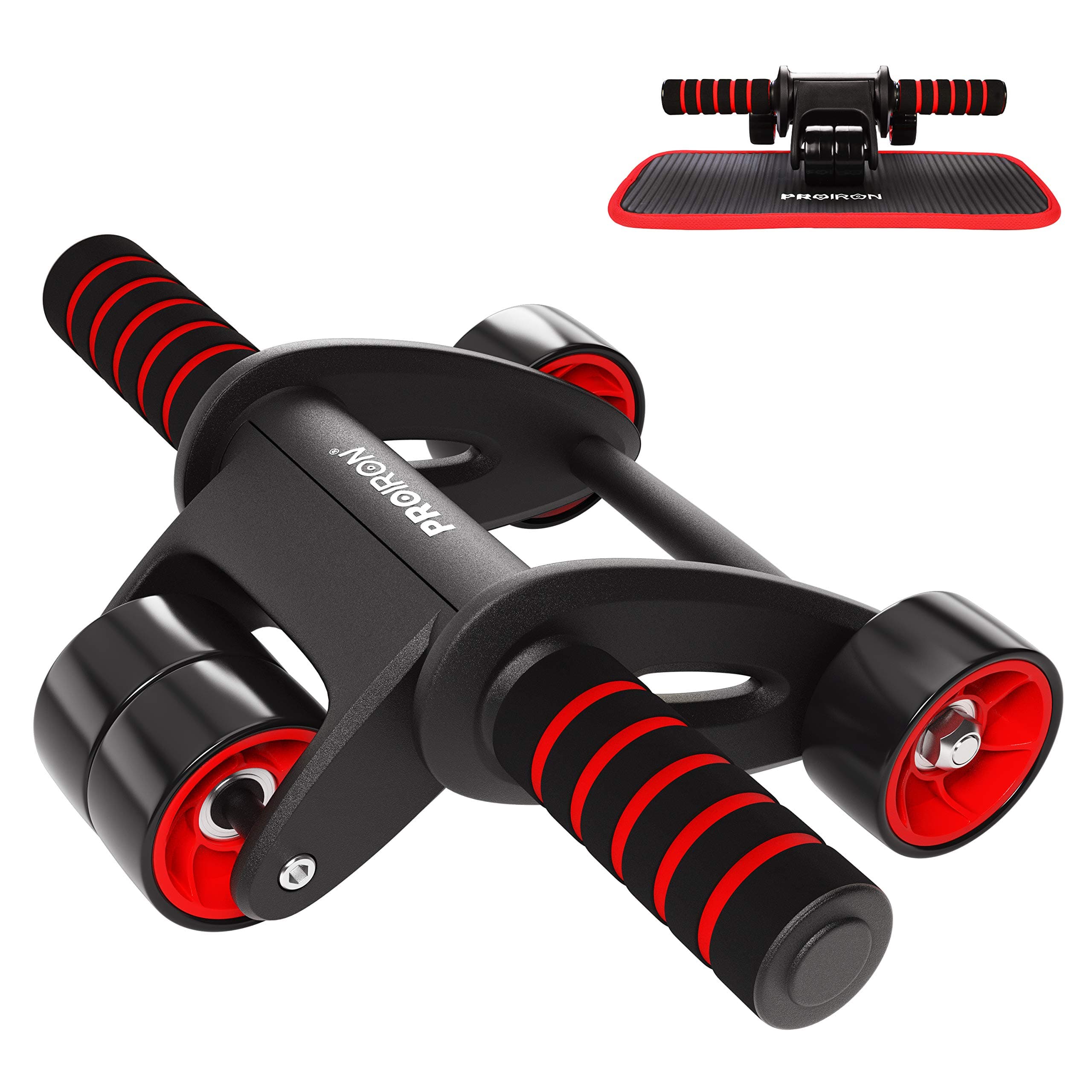 AB Roller AB Wheel, 4 Wheels Foldable Ab Roller Wheel Exercise Equipment Innovative Ergonomic Noise-Free Abdominal Roller with Anti-Slip Handles for Abs&Core Workout