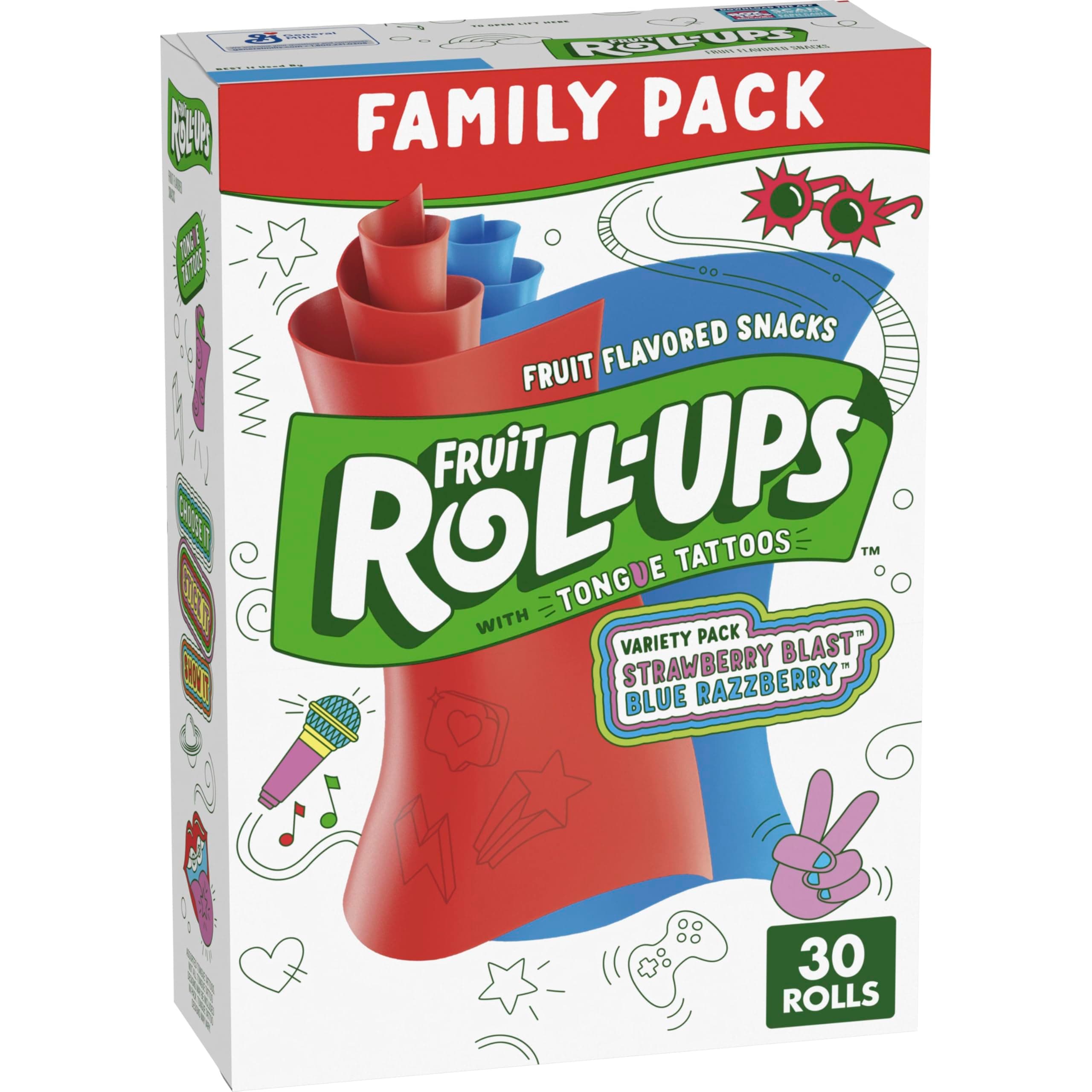 Betty Crocker Fruit Roll-Ups Fruit Flavored Snacks, Variety Pack, 15 oz, 30 ct