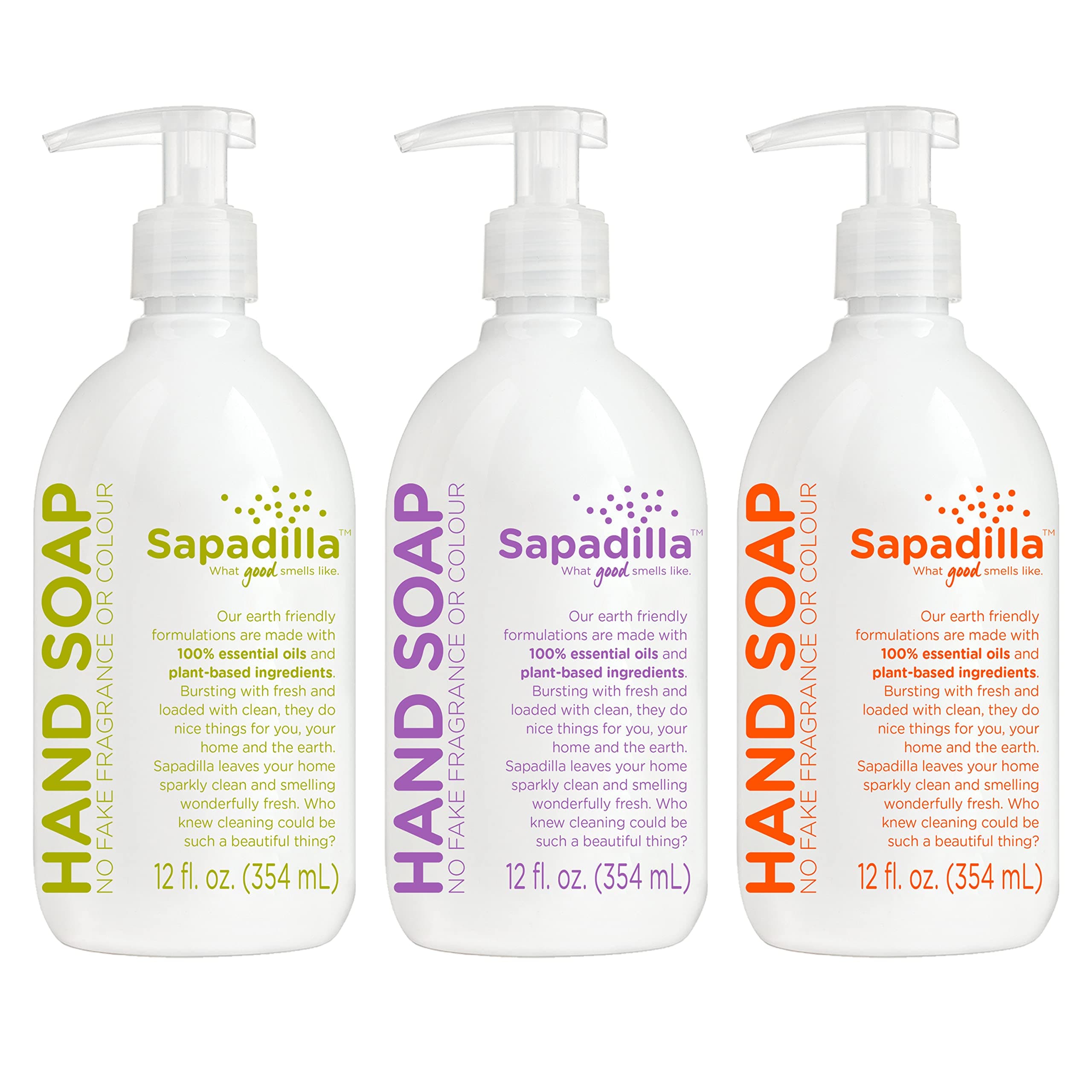 Sapadilla Liquid Hand Soap - Three Scent Variety - Made with 100% Pure Essential Oil Blends, Cleansing & Moisturizing, Aromatic & Fragrant Hand Soap, Plant Based, Biodegradable, 12 Ounce, (Pack of 3)