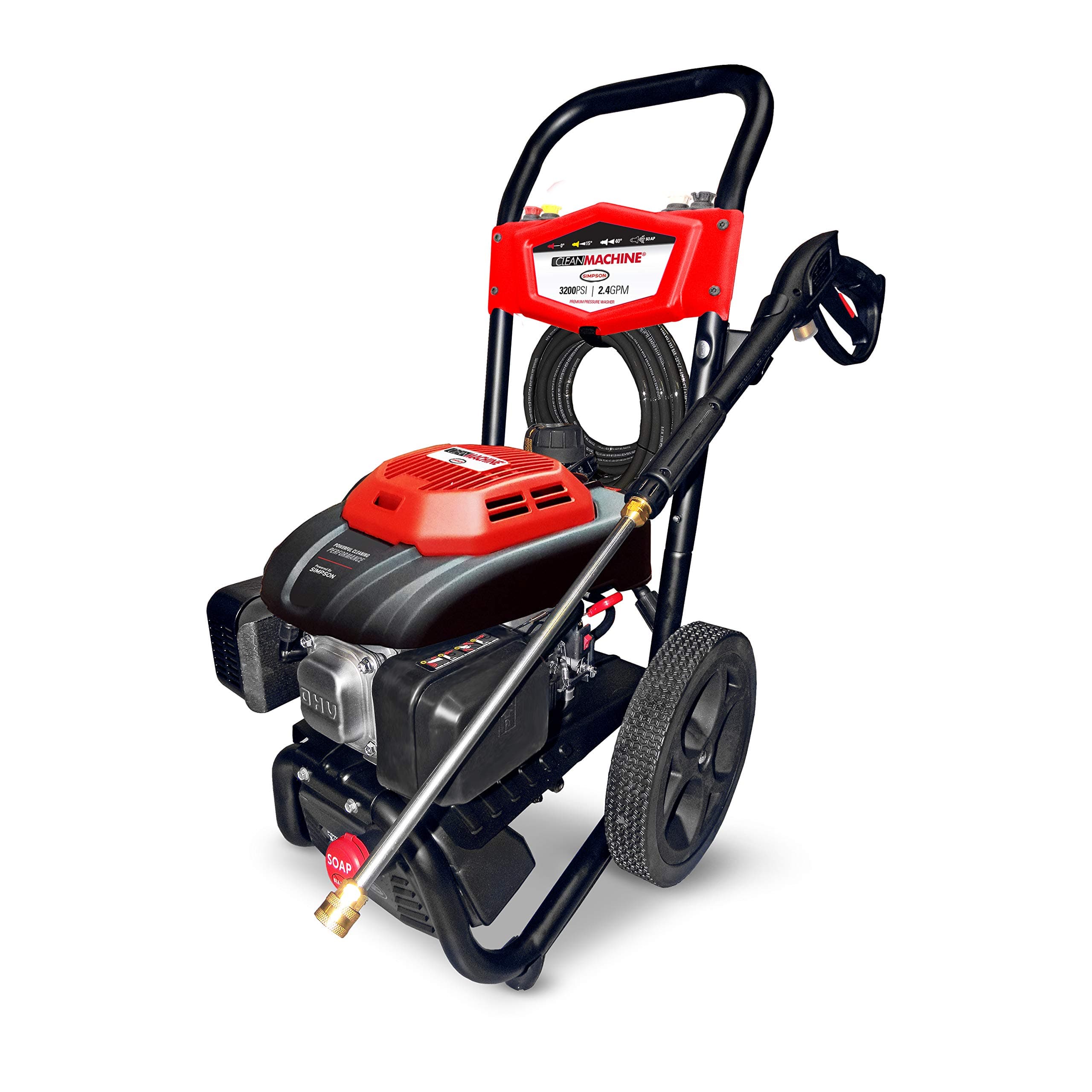 SIMPSON Cleaning CM61082 Clean Machine 3200 PSI Gas Pressure Washer, 2.4 GPM, Simpson Engine, Includes Spray Gun and Wand, 4 QC Nozzle Tips, 1/4-in. x 25-ft. Hose