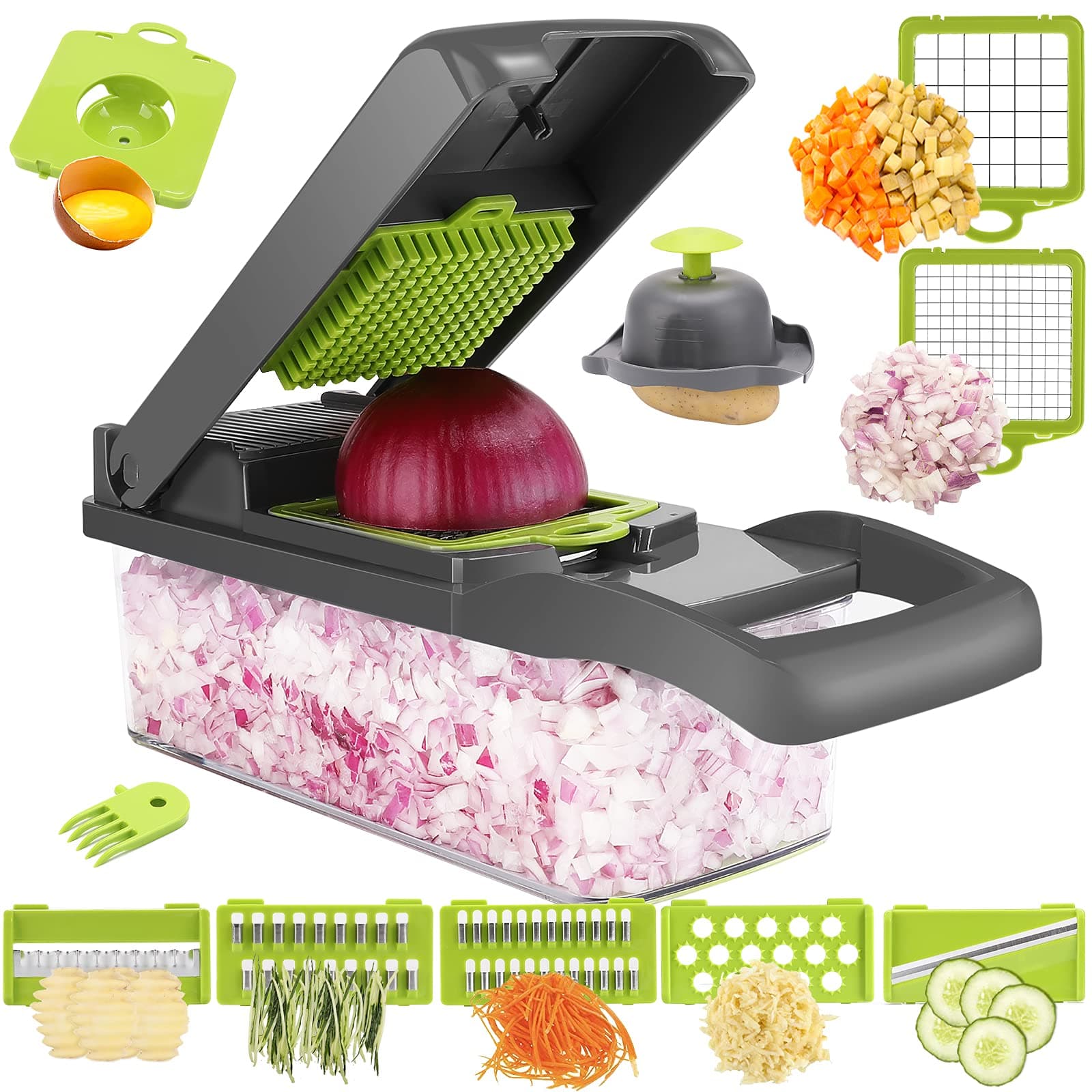 AHCZDDK Vegetable Chopper - Time-and Labor-Saving Food Chopper - Pro Onion Chopper Vegetable Cutter and Dicers ï¼Œ12 in 1 Multifunctional Veggie Chopperï¼ŒContainer for Salad Potato Carrot Garlic