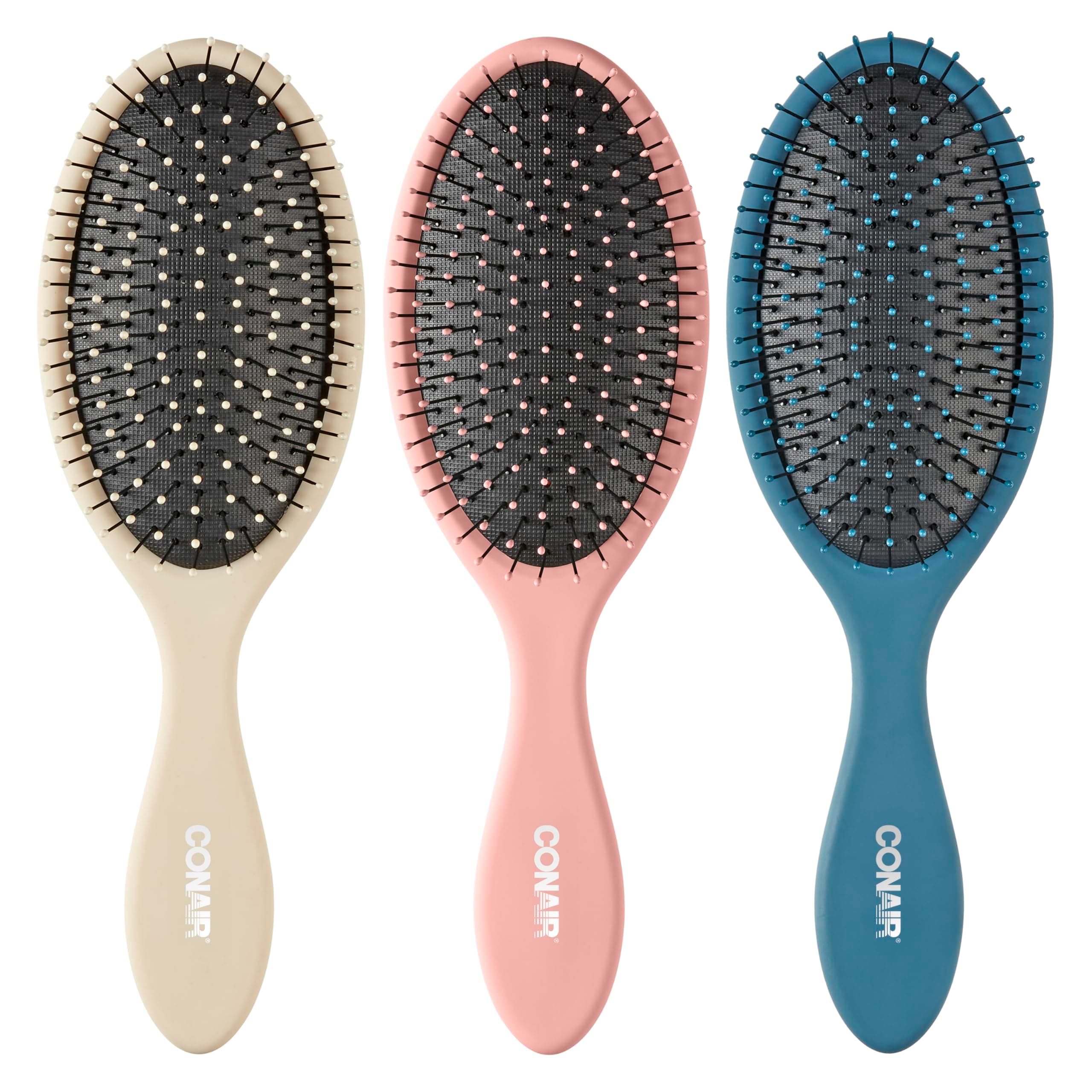 Detangling Hair Brush Set, 3-Pack Detangler Brushes for Wet or Dry Hair, Gentle Detangler for All Hair Types, Bristle Hair Brushes for Women, Beige, Navy, and Coral