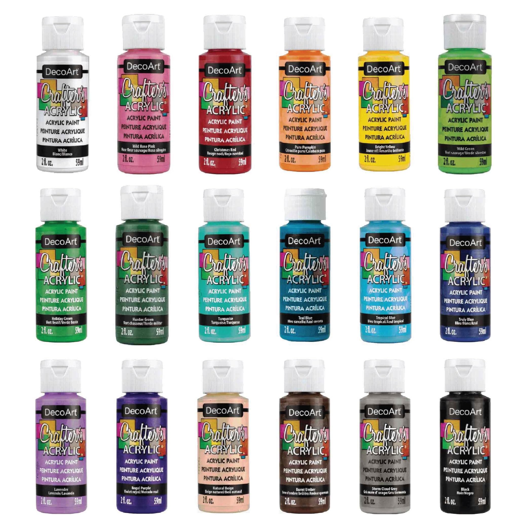 Crafter’s Acrylic Paint Set – Popular Colors, 18 Bottles (2 fl oz) – Easy Craft Paints, Classrooms, Art Projects & DIY Crafts