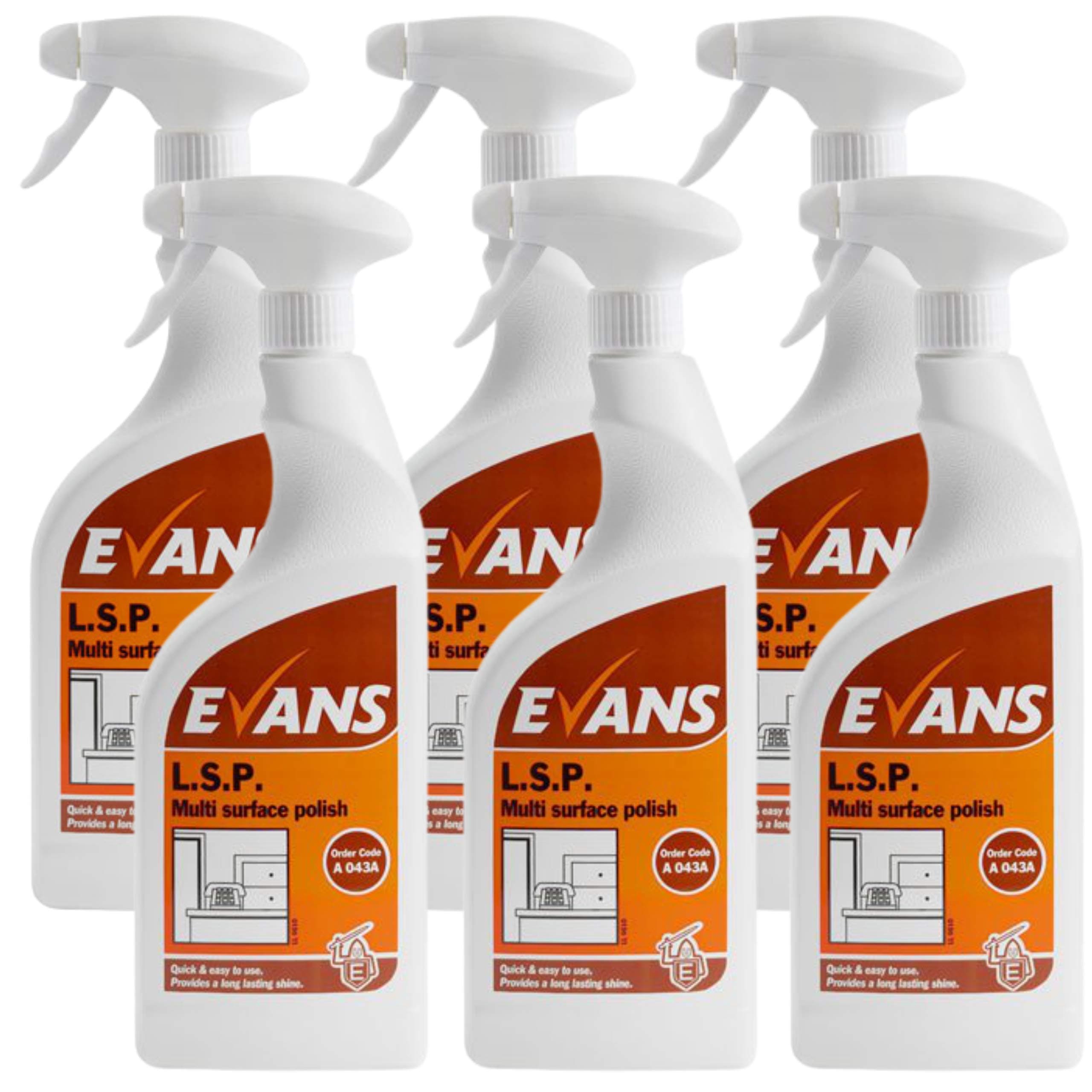 6 x Evans L.S.P. Perfumed Furniture Polish and Window Cleaner Spray Bottle 750ml