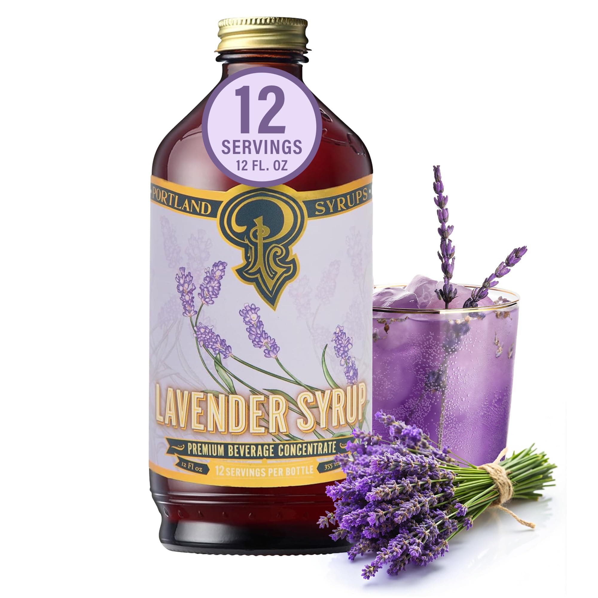 Portland Syrups Lavender Syrup - Premium Beverage Concentrate for Delicious Cocktails, Tea, Soda, Coffee Drinks, Baking, and More - 12 oz with 12 Servings (Pack of 1)