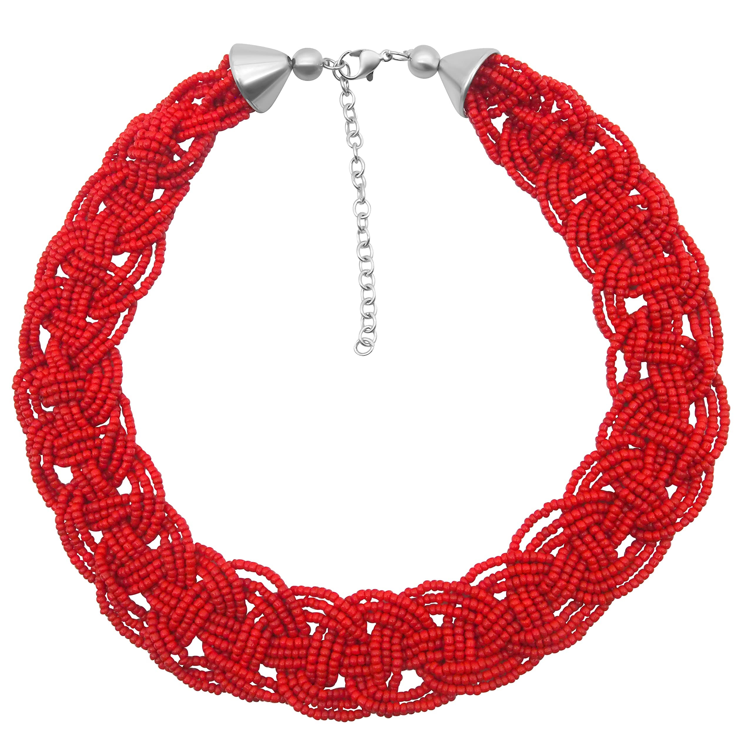 Red Woven Seedbead Collar Necklace by outROAR Gear