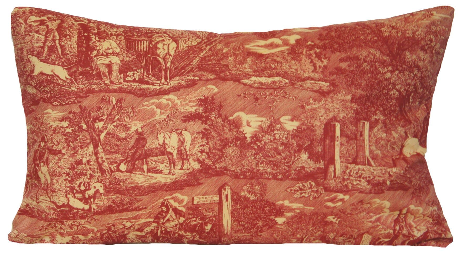 Traditional Red Decorative Throw Pillow Case French Toile Pattern Cushion Cover Les Veneurs 20" X 12"
