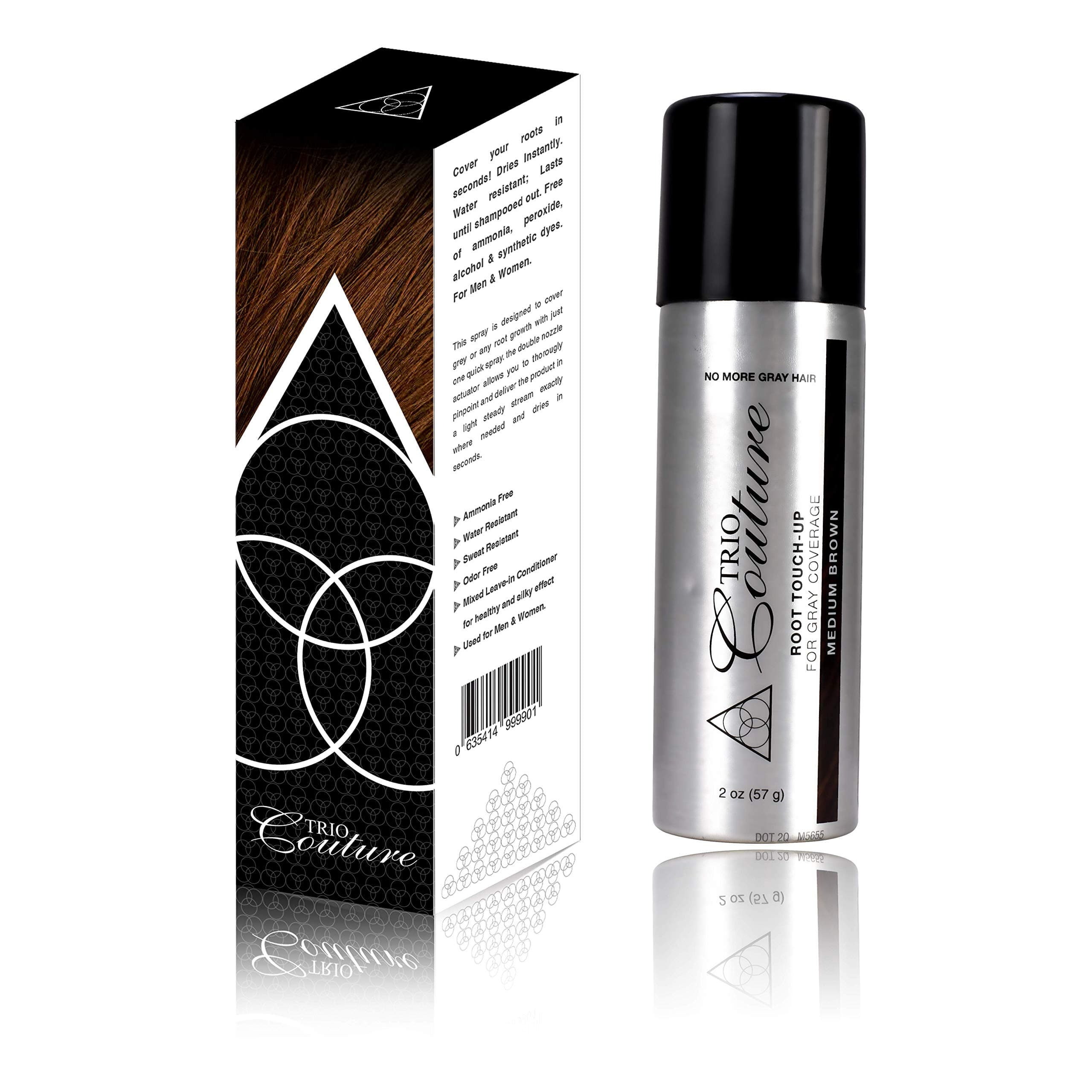 Trio Couture Hair Root Touch Up - Gray Concealer Spray, 2 oz (Medium Brown)