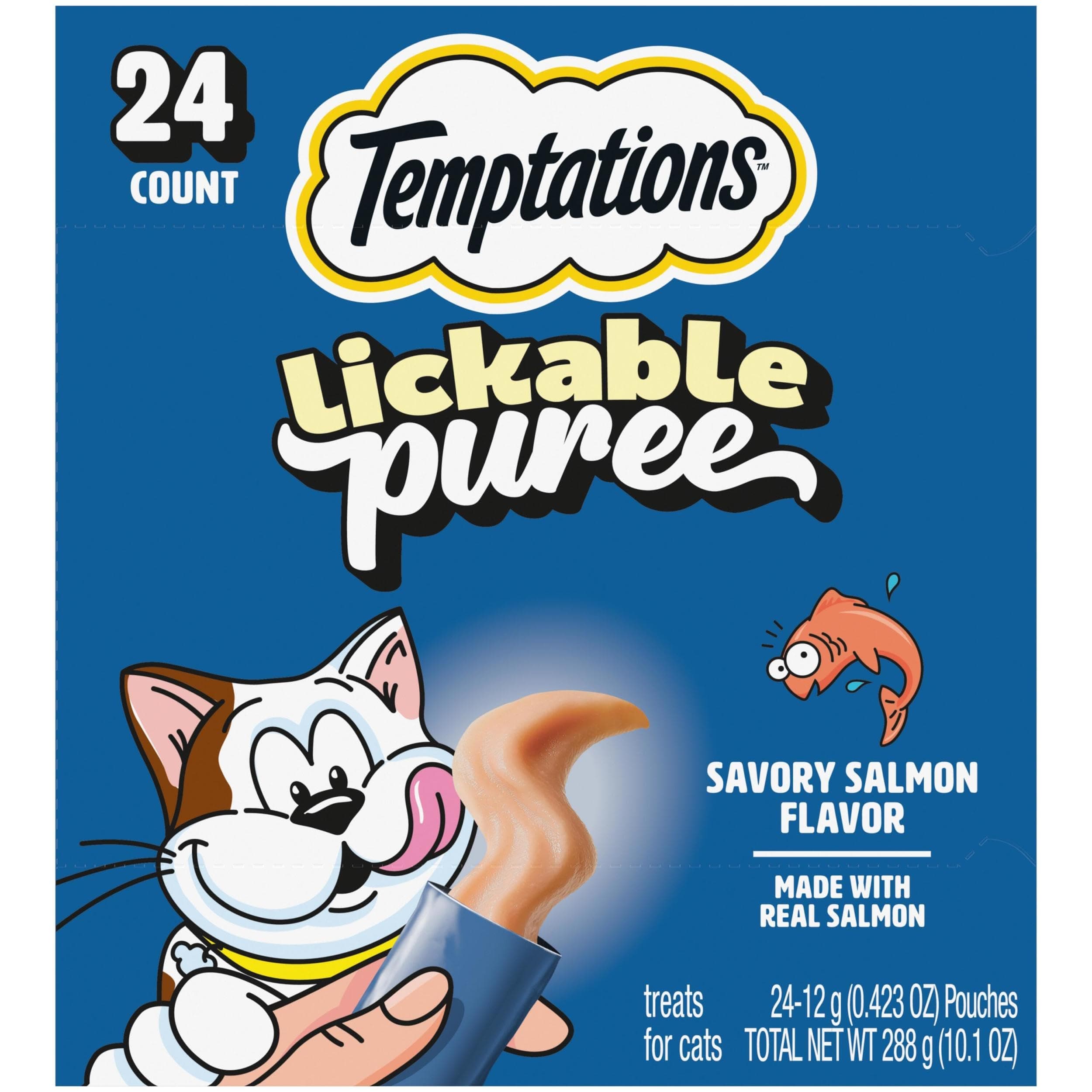 Creamy Puree Squeezable Lickable Cat Treats, Wet Cat Treats with Salmon, 0.42 oz. Tubes, 24 Count - Packaging May Vary