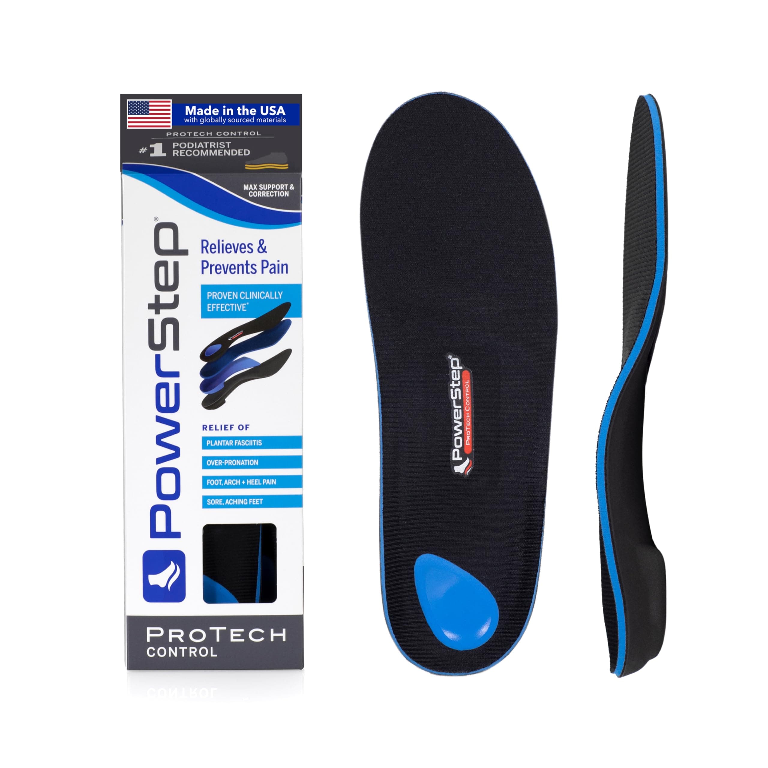 ProTech Control Orthotic Insoles - Medical Grade Arch Support Inserts for Plantar Fasciitis Relief- Made in USA - Maximum Cushioning + ShockAbsorb Orthotic (M 6-6.5 W 8-8.5)