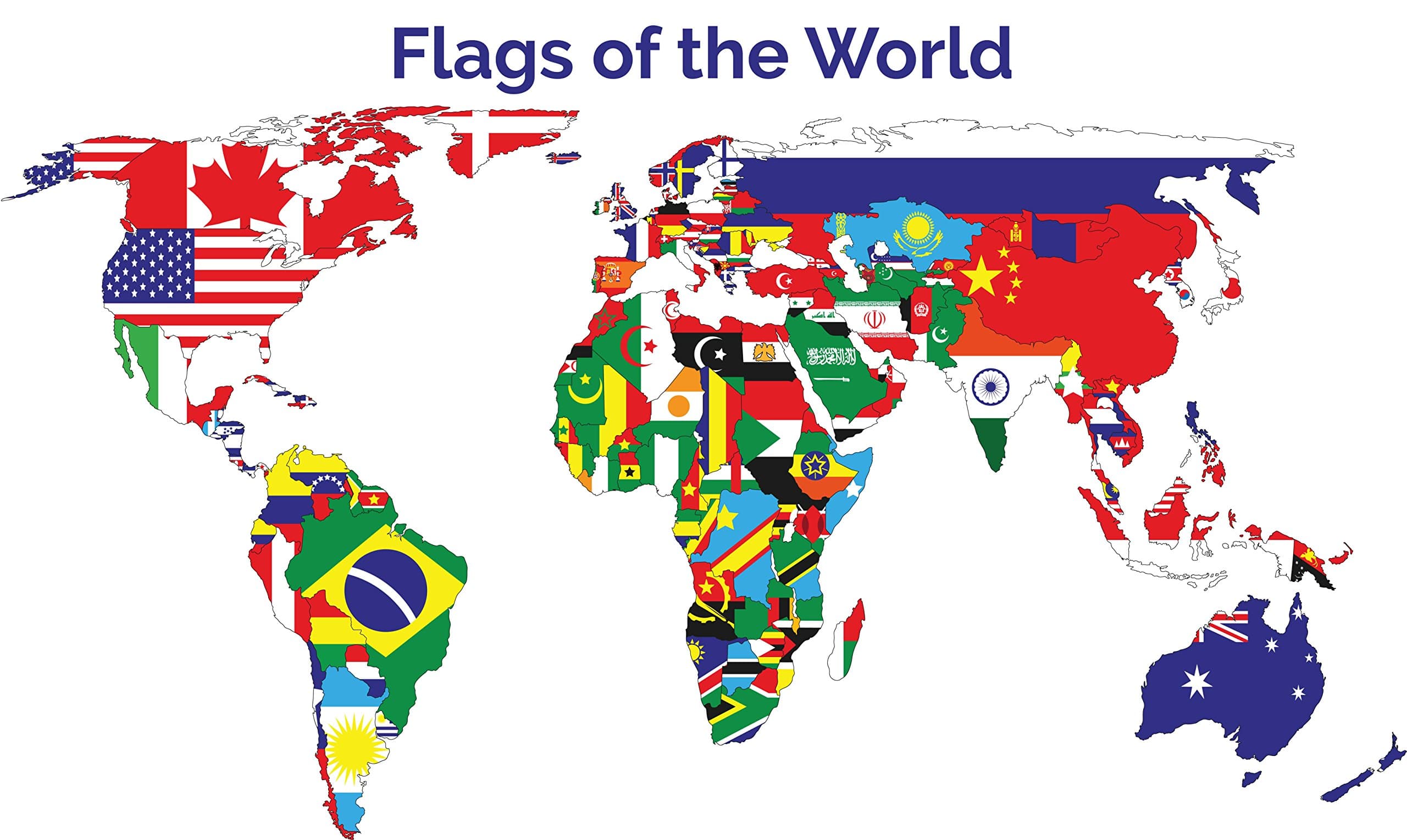 World Flags Poster (18X24 Hi Gloss World Map and Country Flags)
