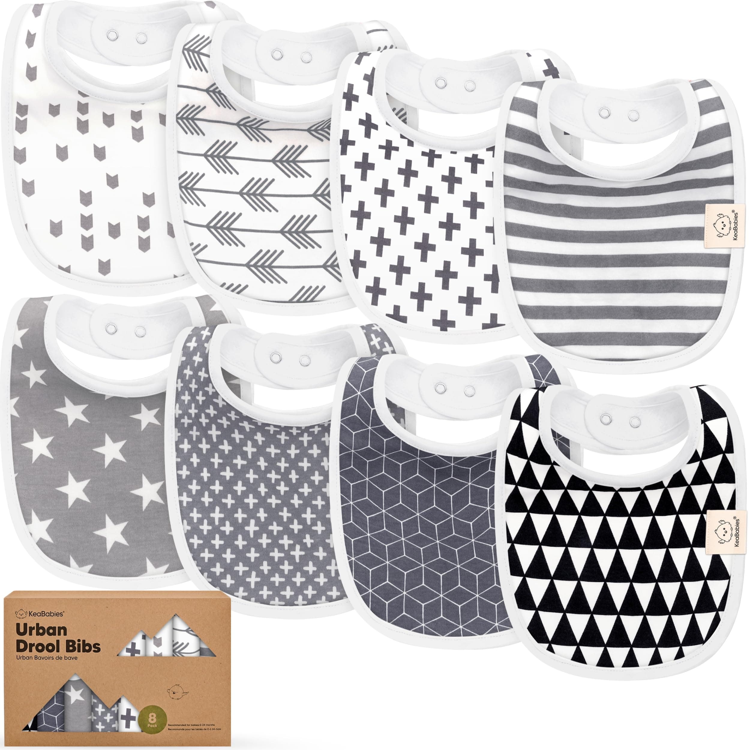 Organic Baby Bibs for Boys & Girls - Organic Cotton Teething Bib - Newborn Bibs for Baby Girl, Boy - Infant Bibs - Machine Washable Newborn Cloth Bib - 0-24 Months Baby Drool Bibs (Grayscale)