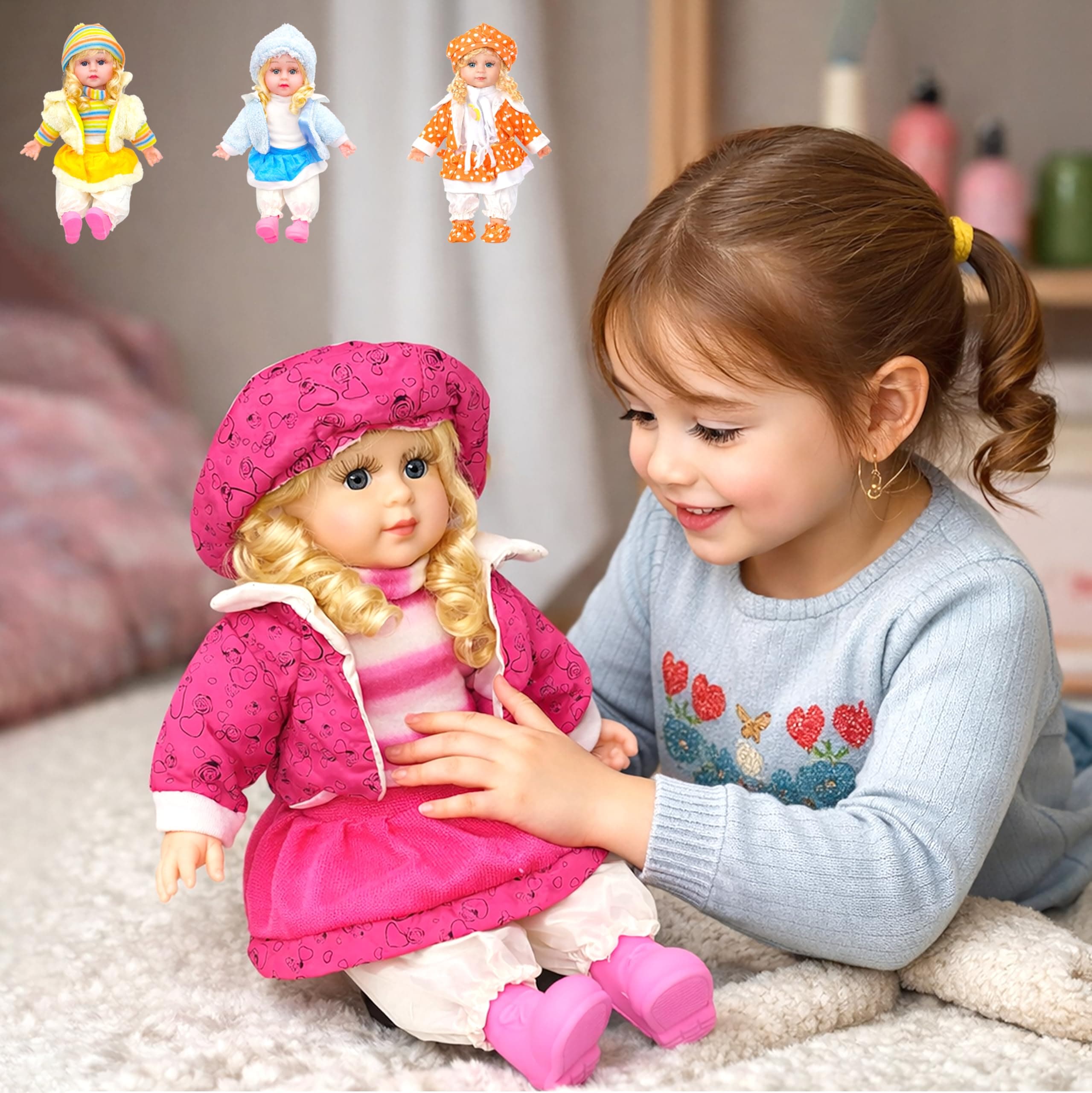 VGRASSP Soft Plush Musical Poem Doll Toy for Kids with Colorful Outfit and Braided Hair - Battery Operated Stuffed Doll for Boys and Girls - Birthday Gift - Color & Design As Per Stock (40 cm)
