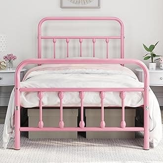 Yaheetech Classic Metal Platform Bed Frame Mattress Foundation with Victorian Style Iron-Art Headboard/Footboard/Under Bed Storage/No Box Spring Needed/Twin XL Size Pink