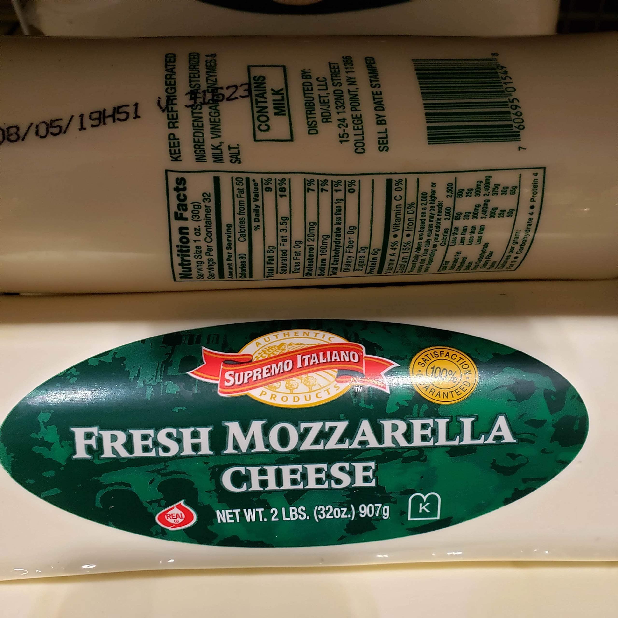 Supremo Italiano Fresh Mozzarella Cheese 2lbs Kosher
