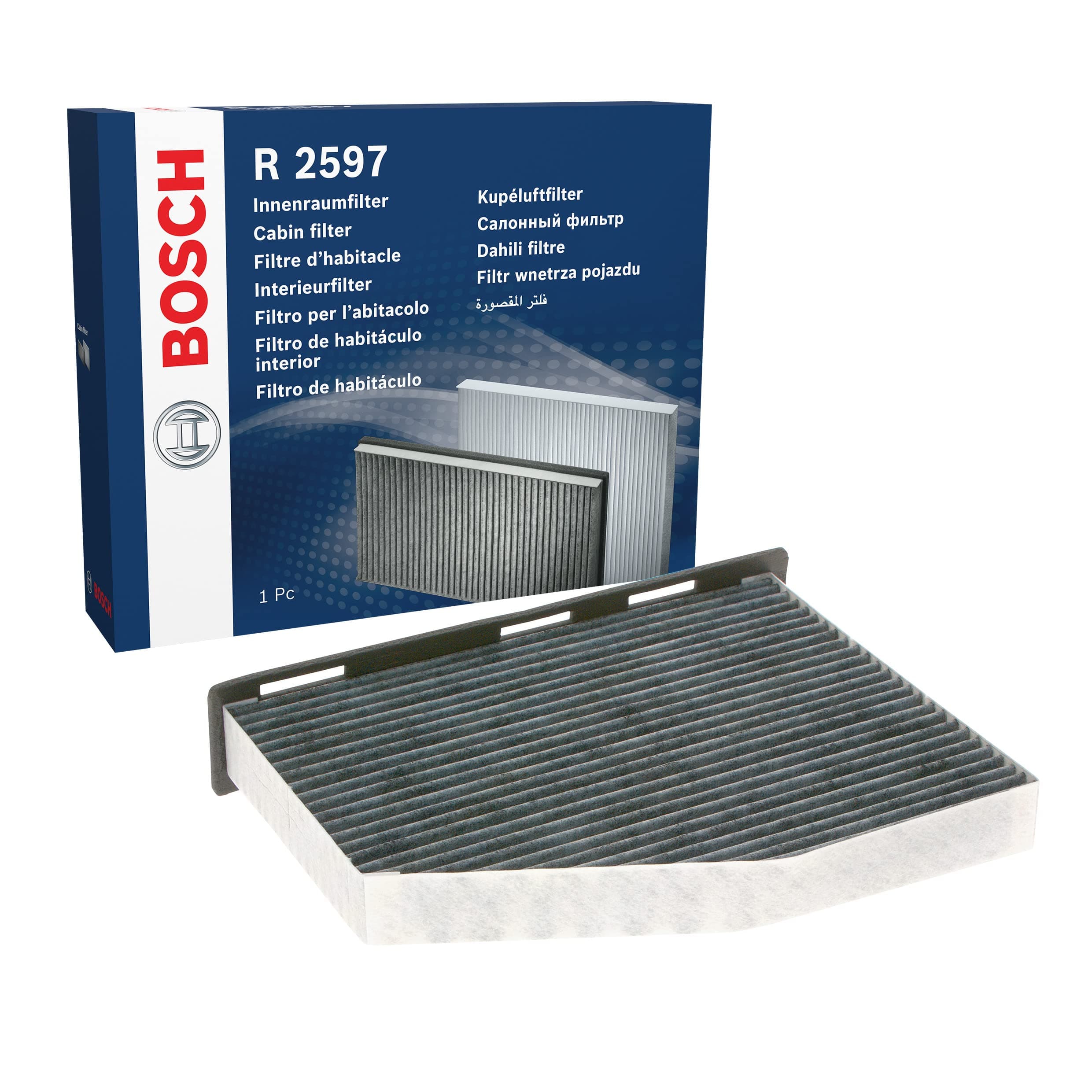 Bosch R2597 Activated Carbon Cabin Filter, Replacement Filter - Against Unpleasant Smells, Pollen and Dust for Cleaner Air Inside the Vehicle