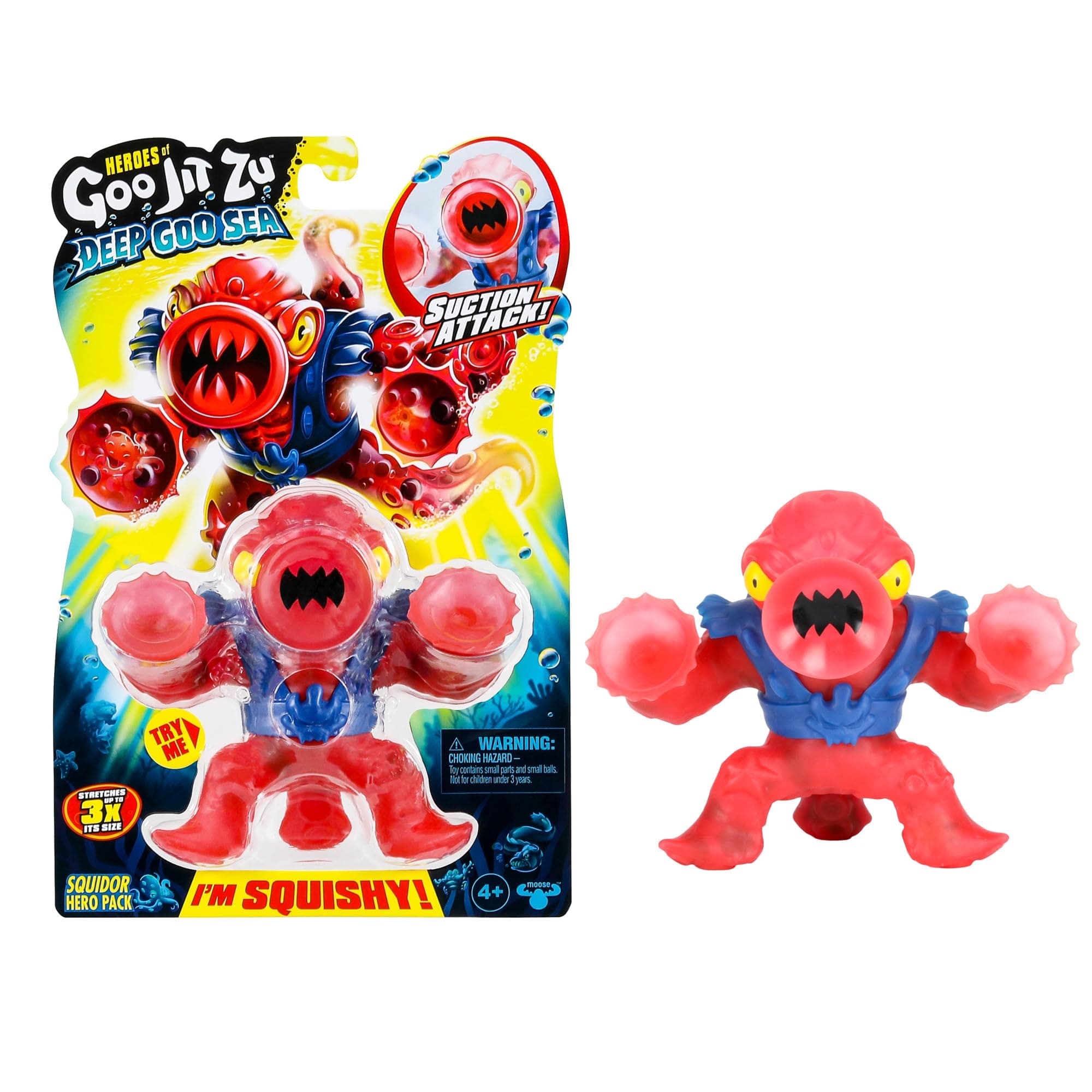 Deep Goo Sea Squidor Hero Pack. Super Squishy, Goo Filled Toy. with Suction Attack Feature. Stretch Him 3 Times His Size!