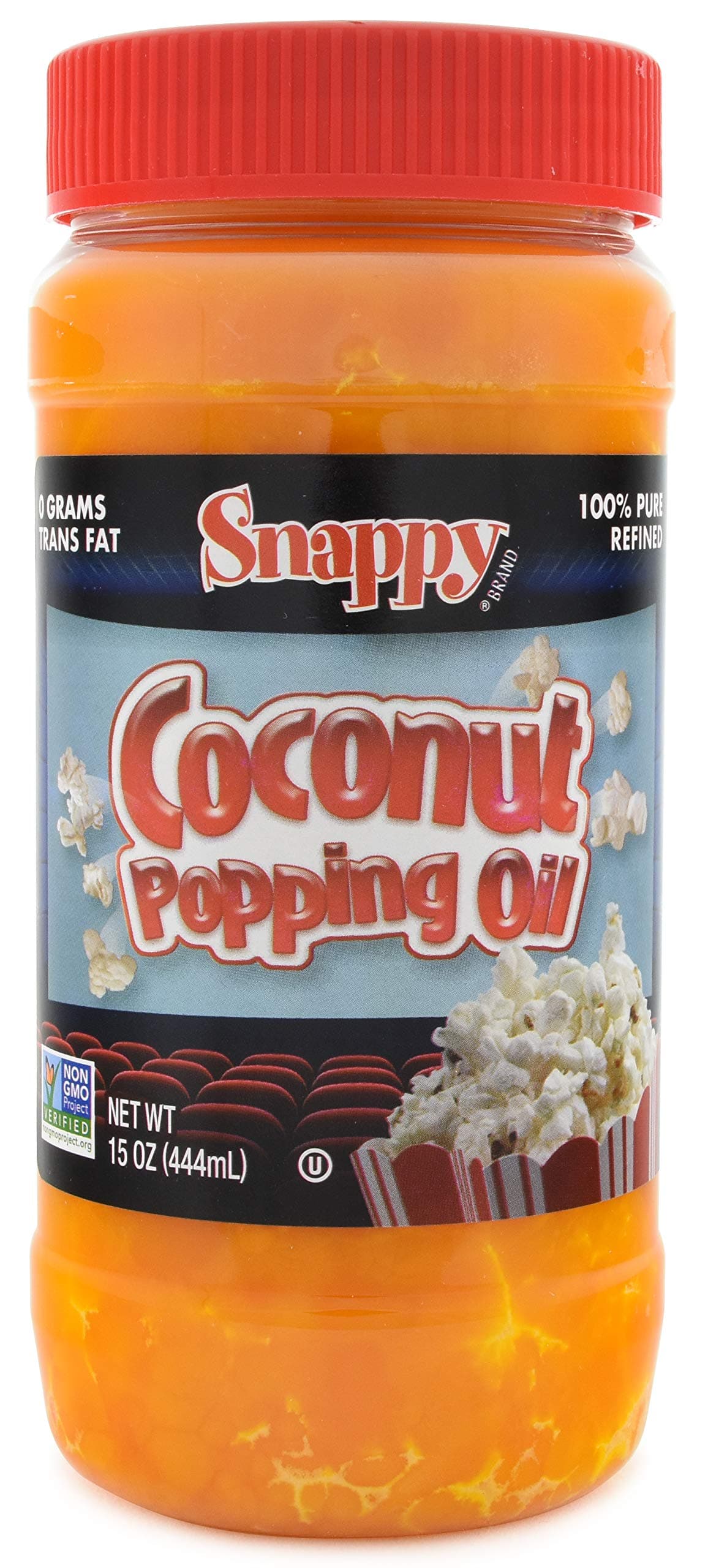 Butter Flavored Coconut Oil for Home Movie Theater Popcorn, Naturally Colored with Beta Carotene, 15 ounce, Premium Cooking Oil for Snack Preparation