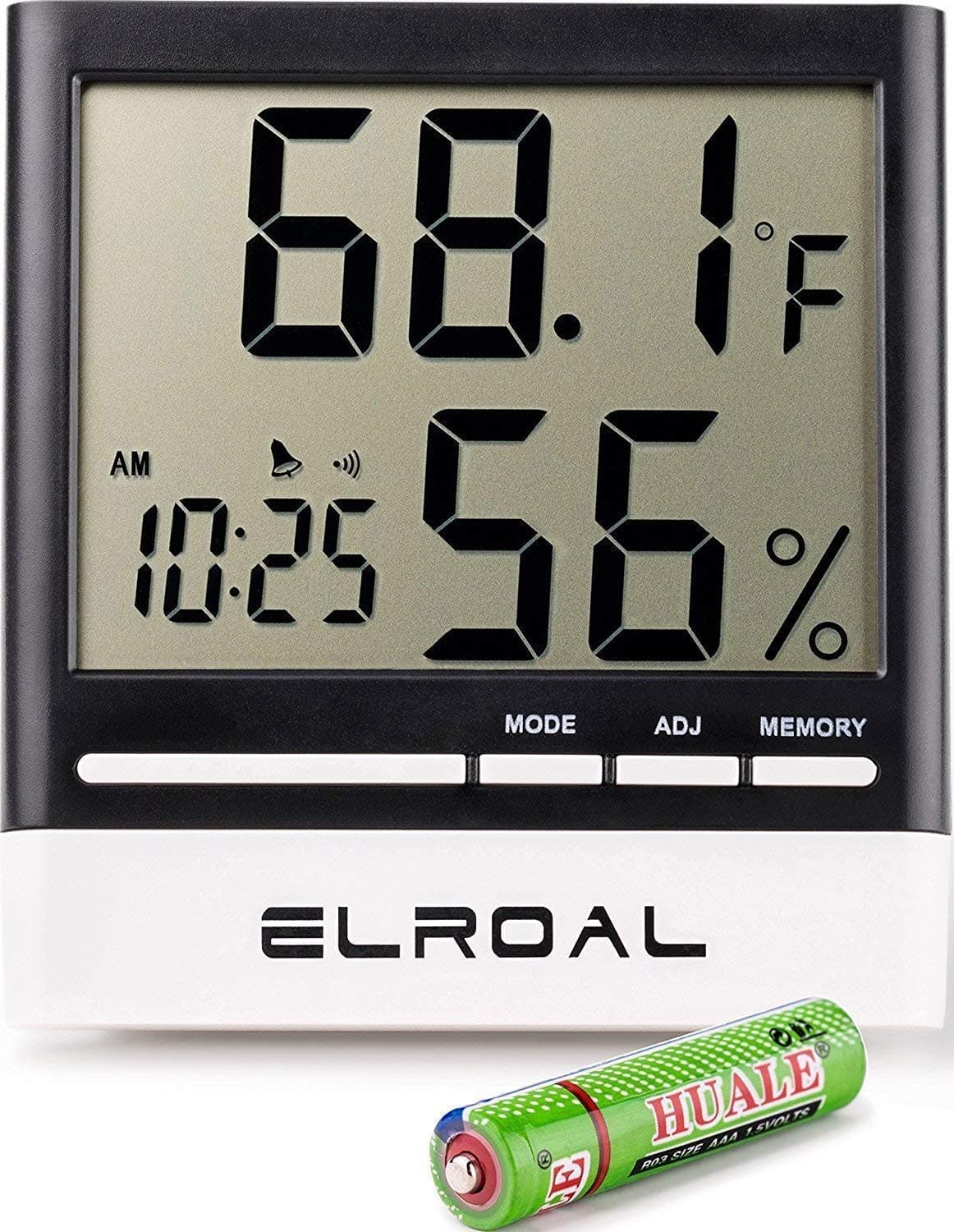 Elroal Humidity Monitor by Digital Indoor Hygrometer - Thermometer - Alarm Clock with LCD Display - Temperature Gauge Humidity Meter for Home or Greenhouse, Basement or Office