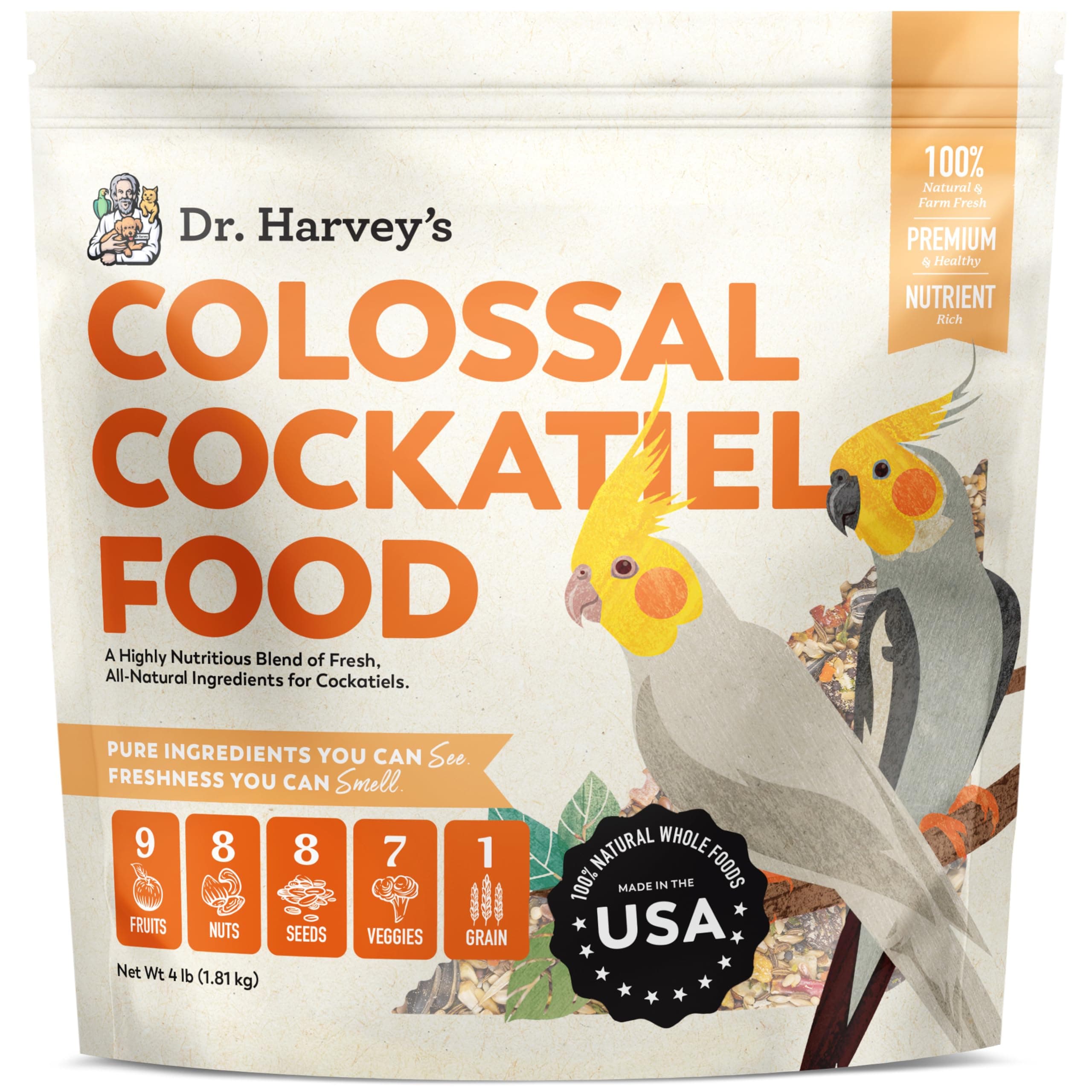 Dr. Harvey's Colossal Cockatiel Blend, All Natural Daily Food for Cockatiels (4 pounds)