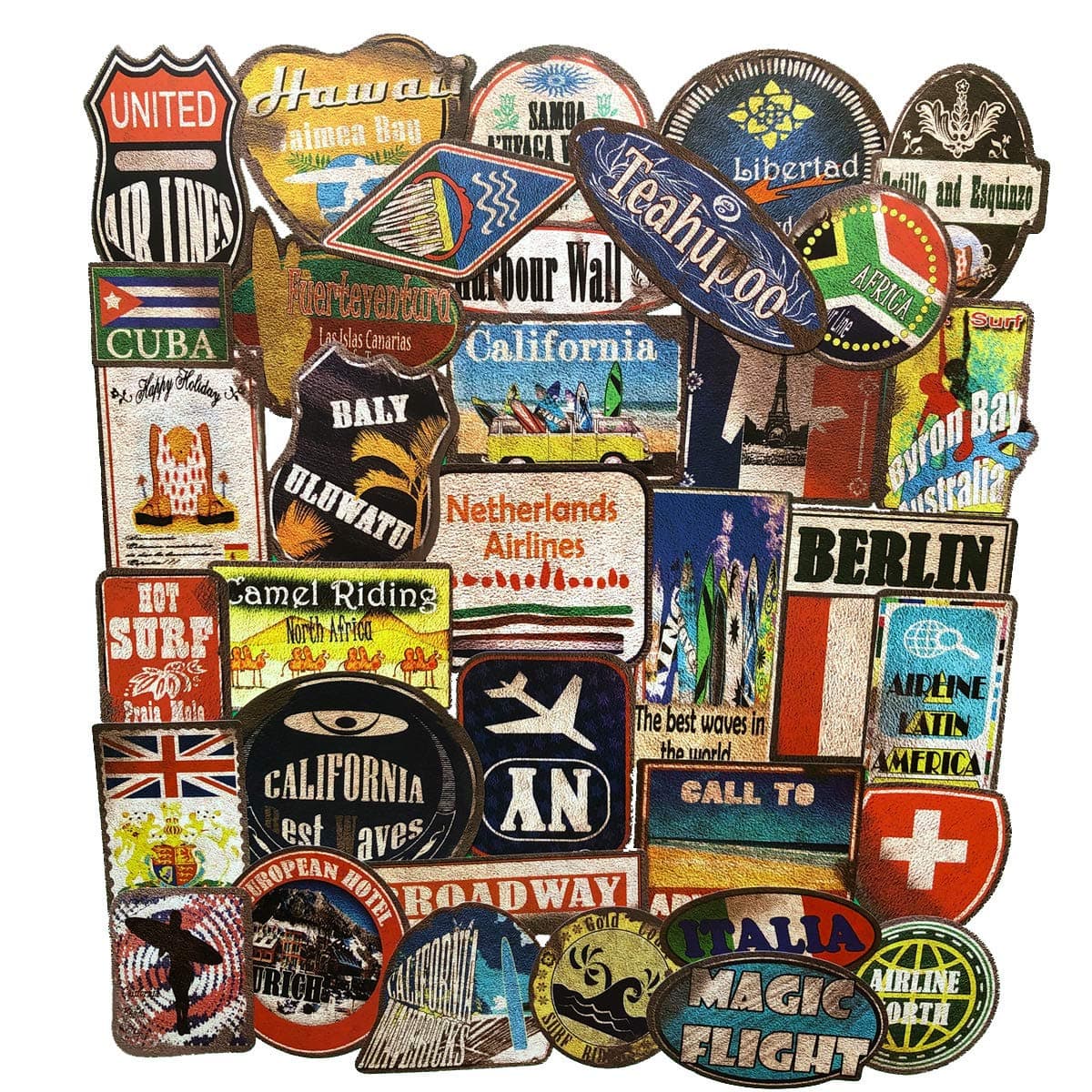 36PCS Large Vintage Beach Surfing Sign Stickers Waterproof Laptop Stickers Car Bicycle Suitcase Computer Water Bottle Mobile Phone Stickers Decals (Retro Sandbeach 36)