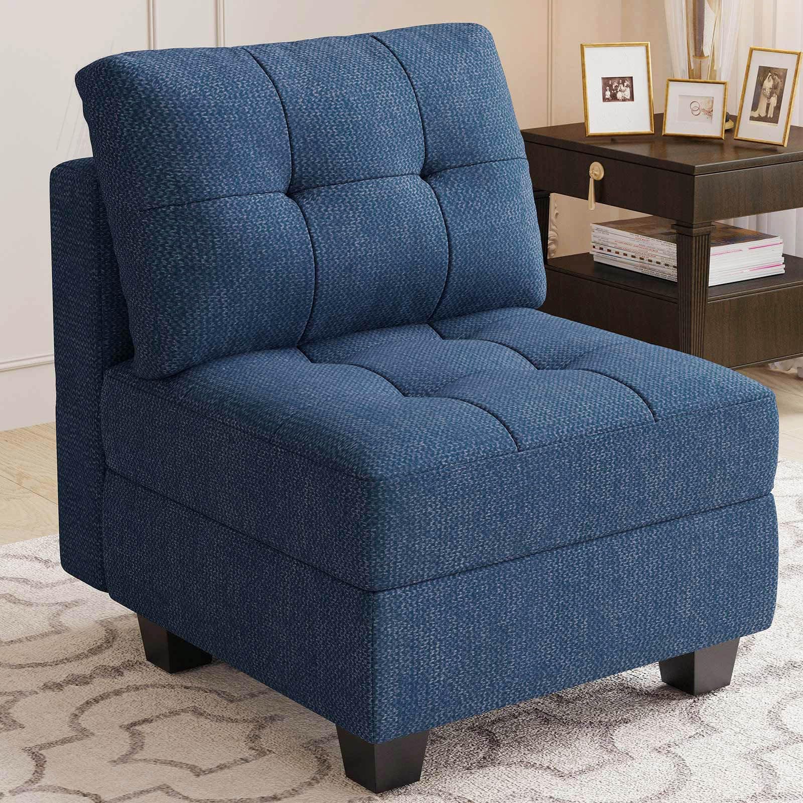 Belffin Middle Module Seat for Modular Sofa Sectional Couch with Storage Accent Armless Sofa Chair Modern Fabric Blue