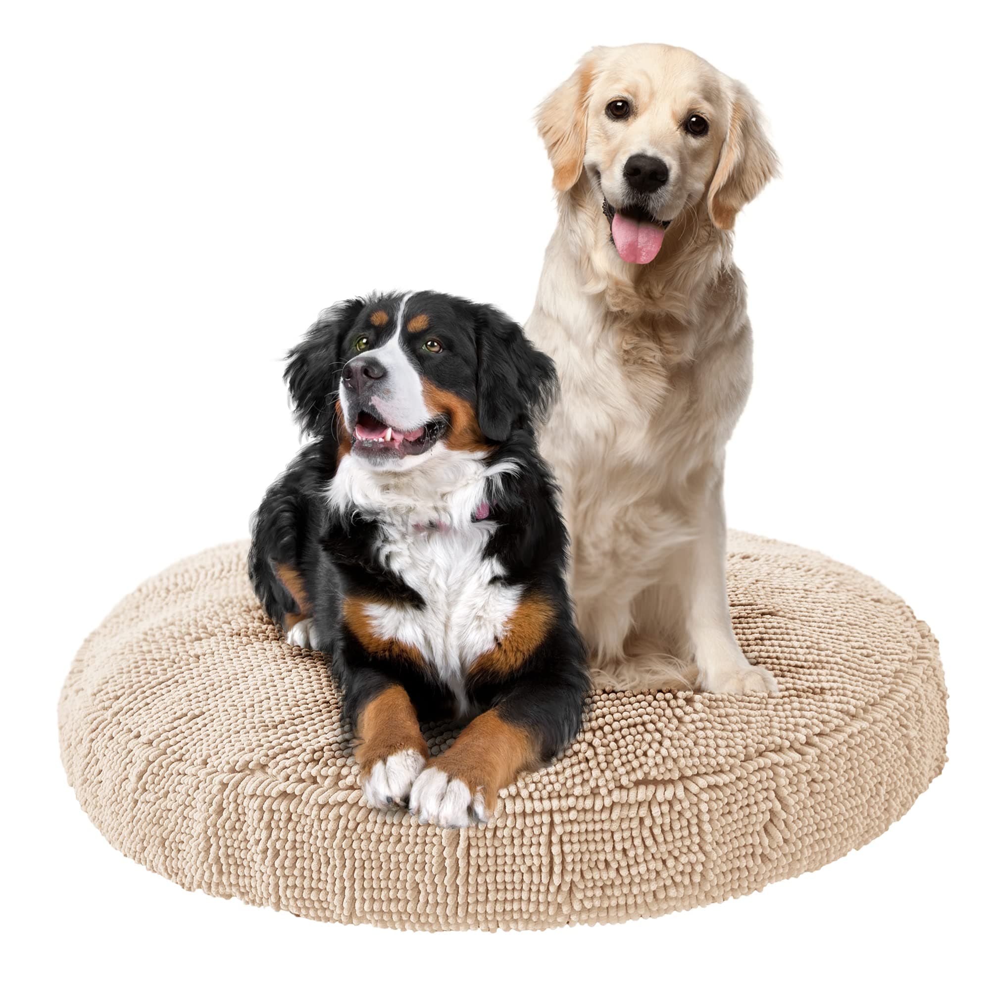 Soggy Doggy Super Snoozer Dog Bed | Beige | Extra-Large (42”x42”x7”) | Microfiber Chenille Round Bed for Dogs | Moisture Wicking Comfort