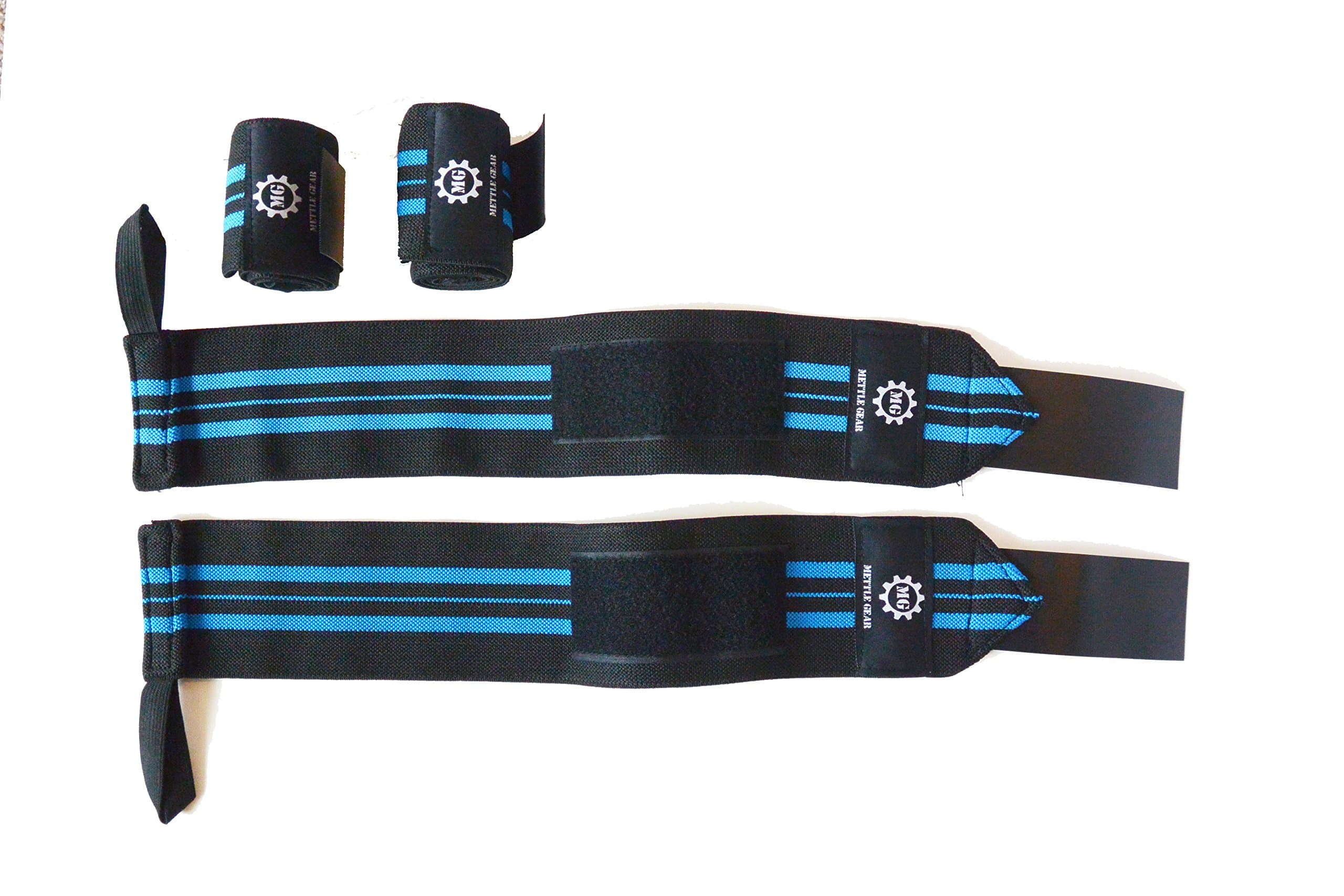 Wrist Wraps - Support For Cross Training, Weight Lifting, Yoga, Gymnastics - 2 Pairs - Black With Blue Stripes