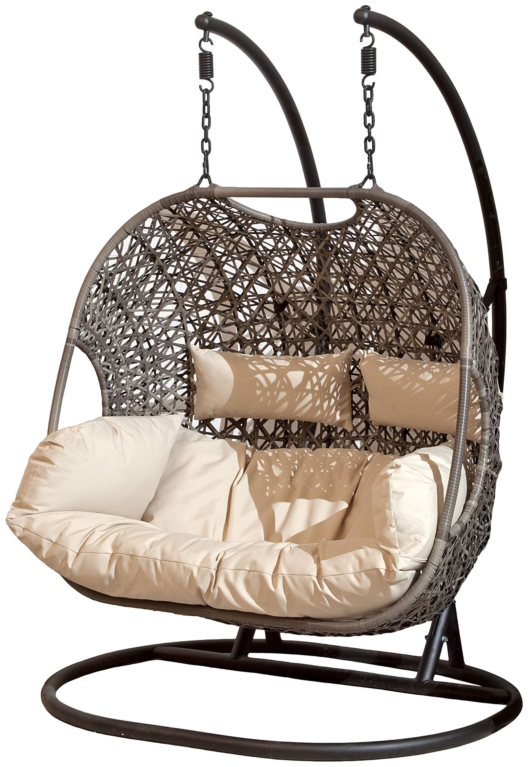 SunTime Brampton Double Cocoon Chair with Grey Cushion and Brown Rattan