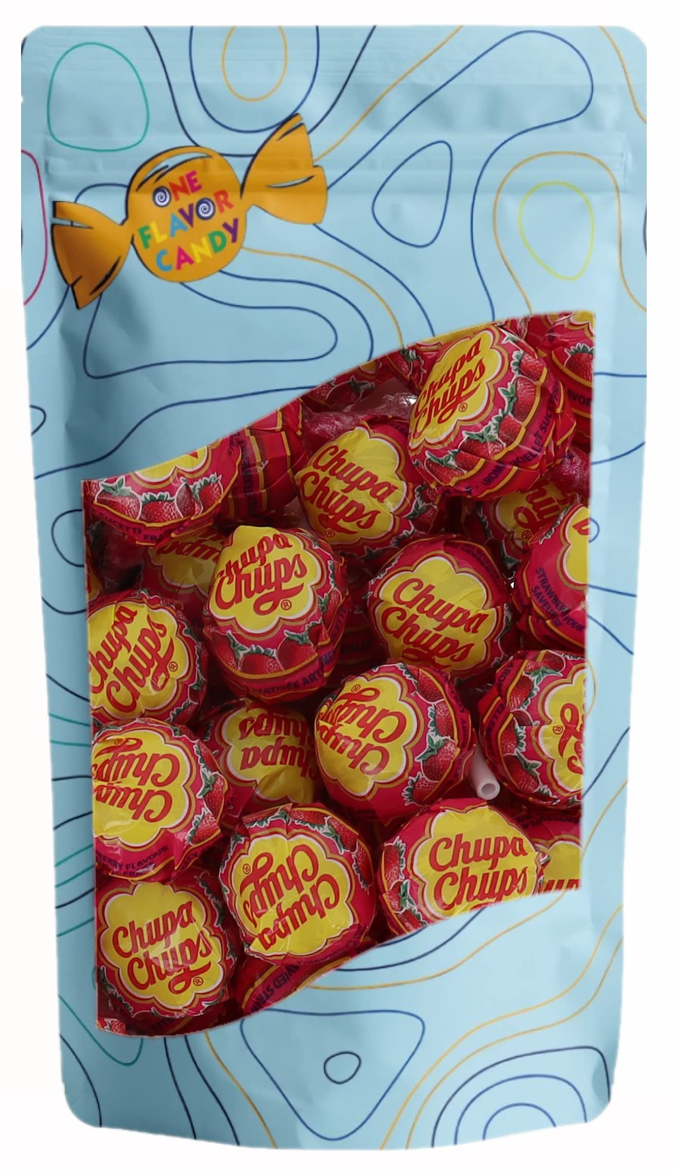 One Flavor Candy Chupa Chups Lollipop Lolli Pops Bulk in Resealable Bag (Strawberry, Pack of 20)