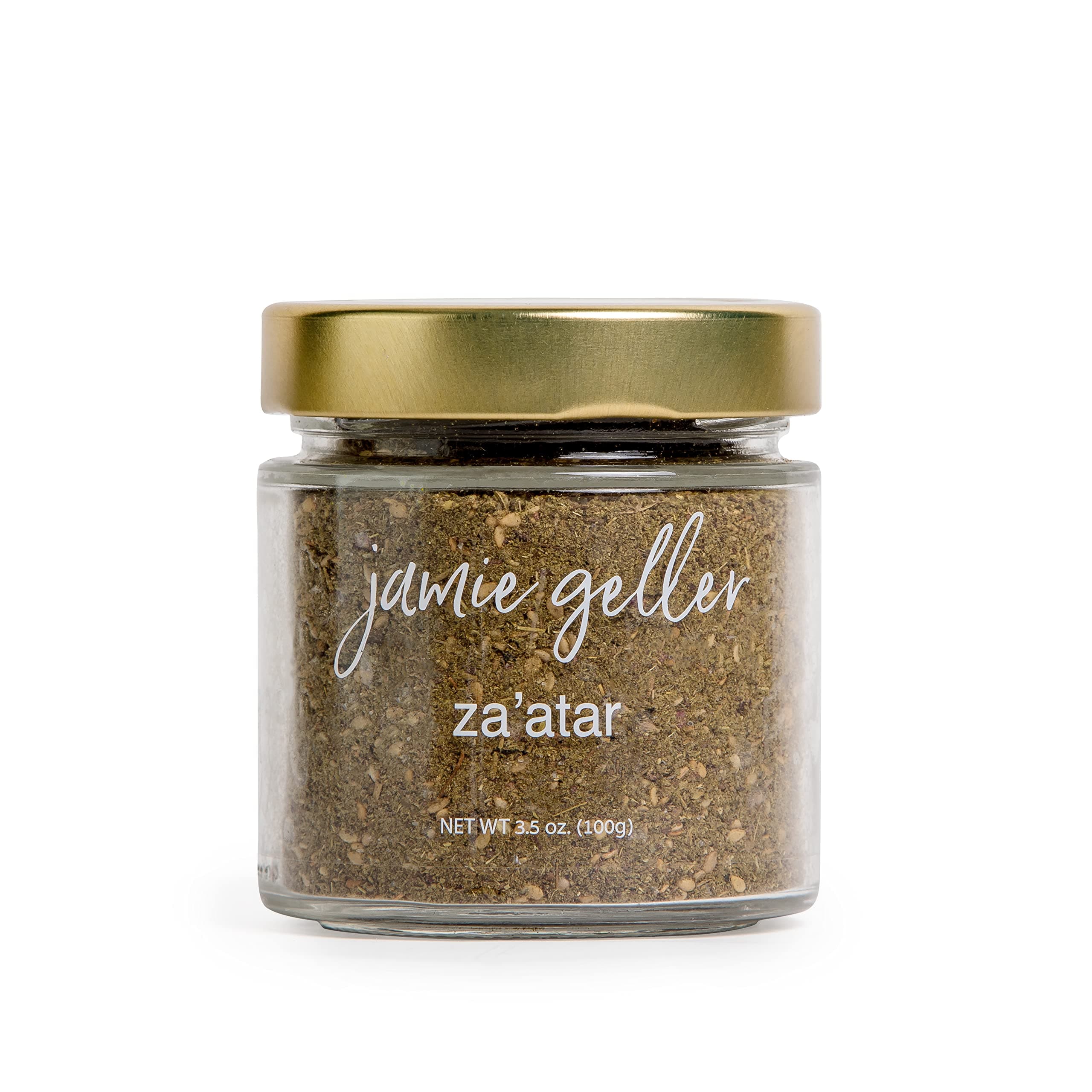 Jamie Geller Za'atar Spice Seasoning | Fresh Hyssop Herb Mix Spices (3.5 oz Glass Jar, 100g) OU KOSHER | Mediterranean Blend For Greek Yogurt, Hummus, Chicken, Meat, Beef, Lamb Chops | Dip For Bread