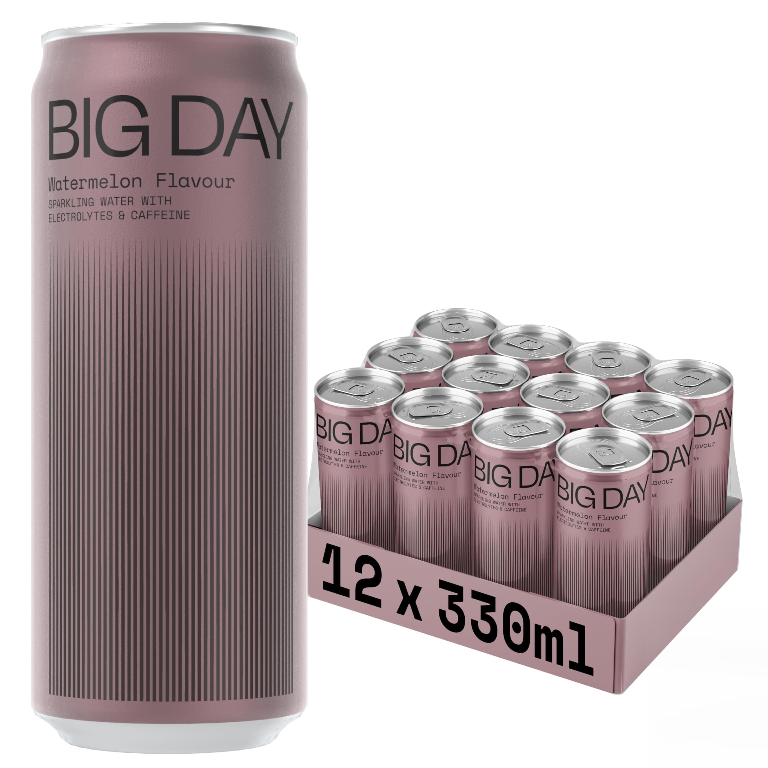 Big Day - Hydration Drink | Carbonated flavoured water with Caffeine & Electrolytes | No sugar + No calories | Natural Fruit Flavours | 330ml - Watermelon Flavour