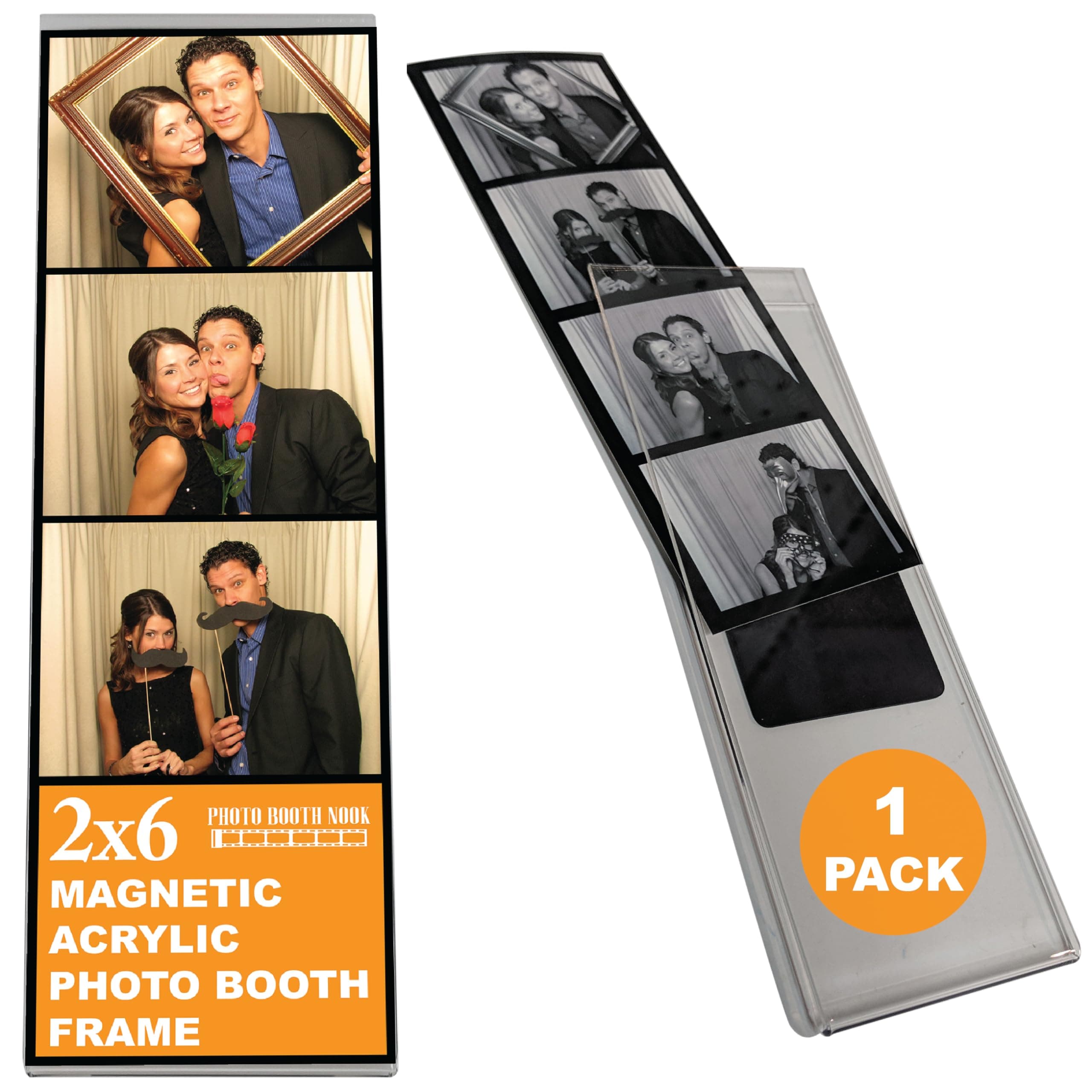 Photo Booth Nook | 2x6 Magnetic Photo Booth Picture Frame (1 Count) | Crystal Clear Acrylic, Strong Magnet with Silver Inserts