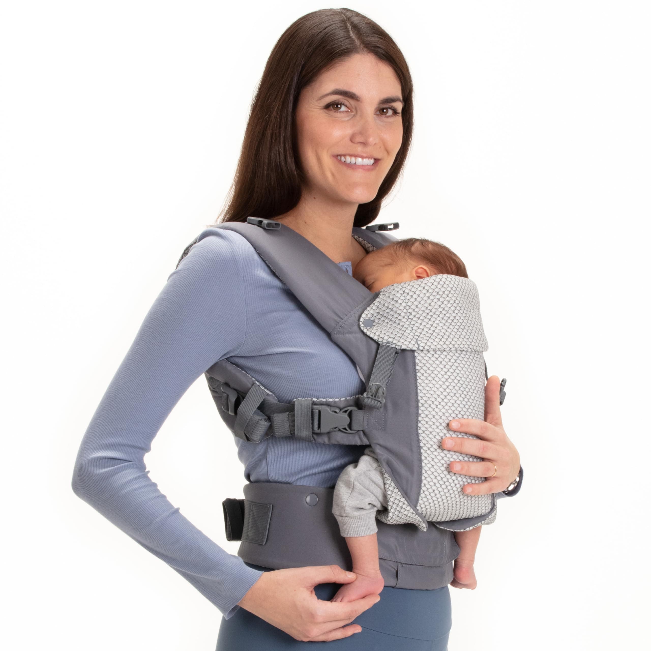 Gemini Baby Carriers from Newborn to Toddler - Certified Ergonomic Newborn Baby Carrier for Infants and Children of 7-35 lbs - M Shape, Adjustable Seat, Breathable 3D Mesh (Cool Dark Grey)