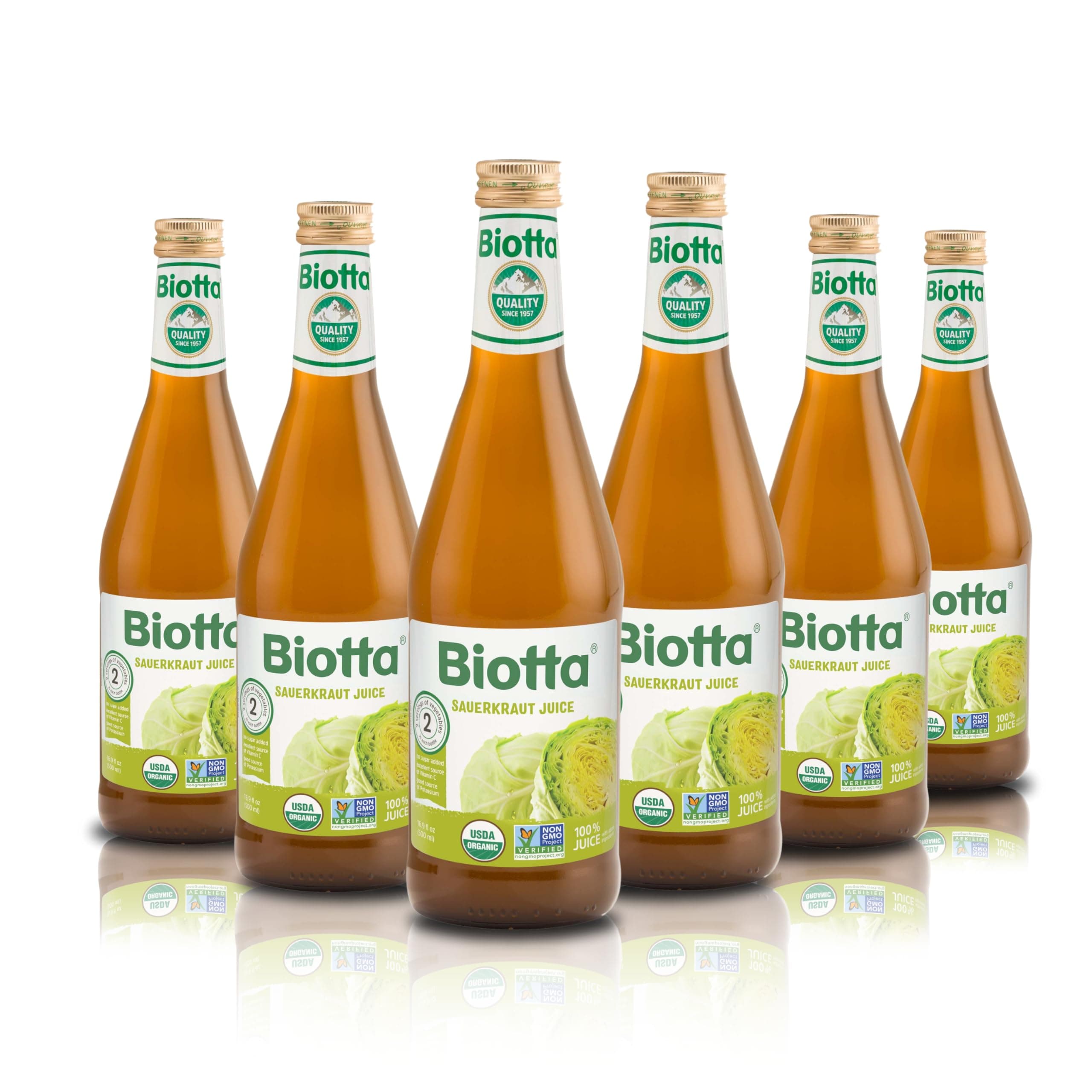 Biotta Organic Sauerkraut Juice - 100% Vegetable Juice for Energy, Immunity & Wellness - Excellent Source of Nutrients - All Natural, Non-GMO, Gluten-Free (16.9 Fl Oz, Pack of 6)
