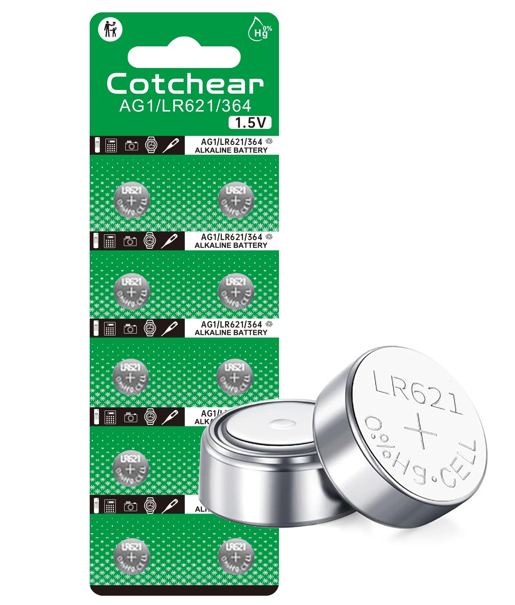 Cotchear 10pcs/Pack AG1 Coin Battery 1.55V 364 SR621SW LR621 621 LR60 CX60 Alkaline Button Cell Batteries for Watch