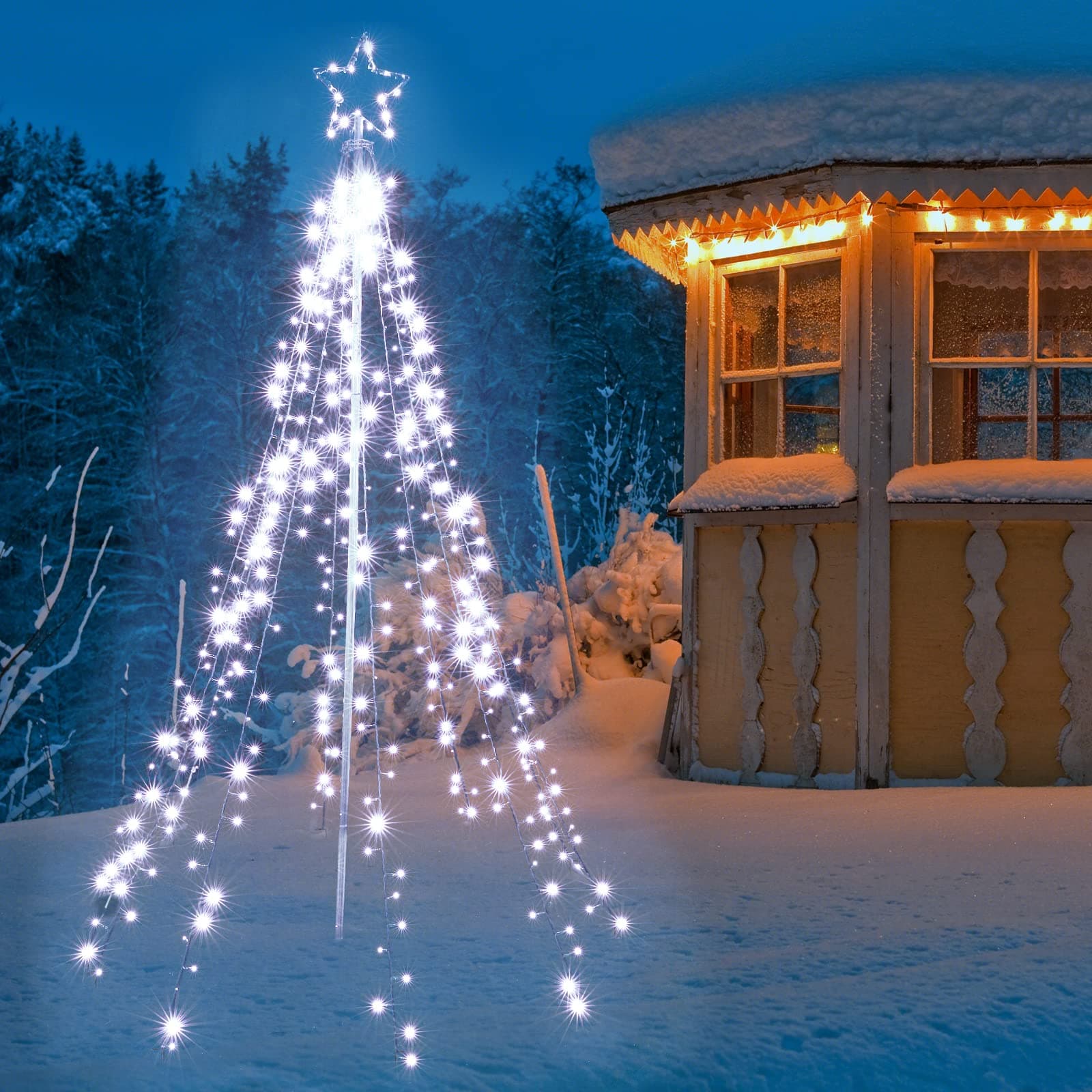 Joomer Christmas Tree Lights White, 400 LED 1.8m x 10 Strand Christmas Lights Mains Powered with Ring + Topper Star, 8 Modes Timer Fairy String Lights Outdoor for Garden Lawn Xmas Tree Decorations